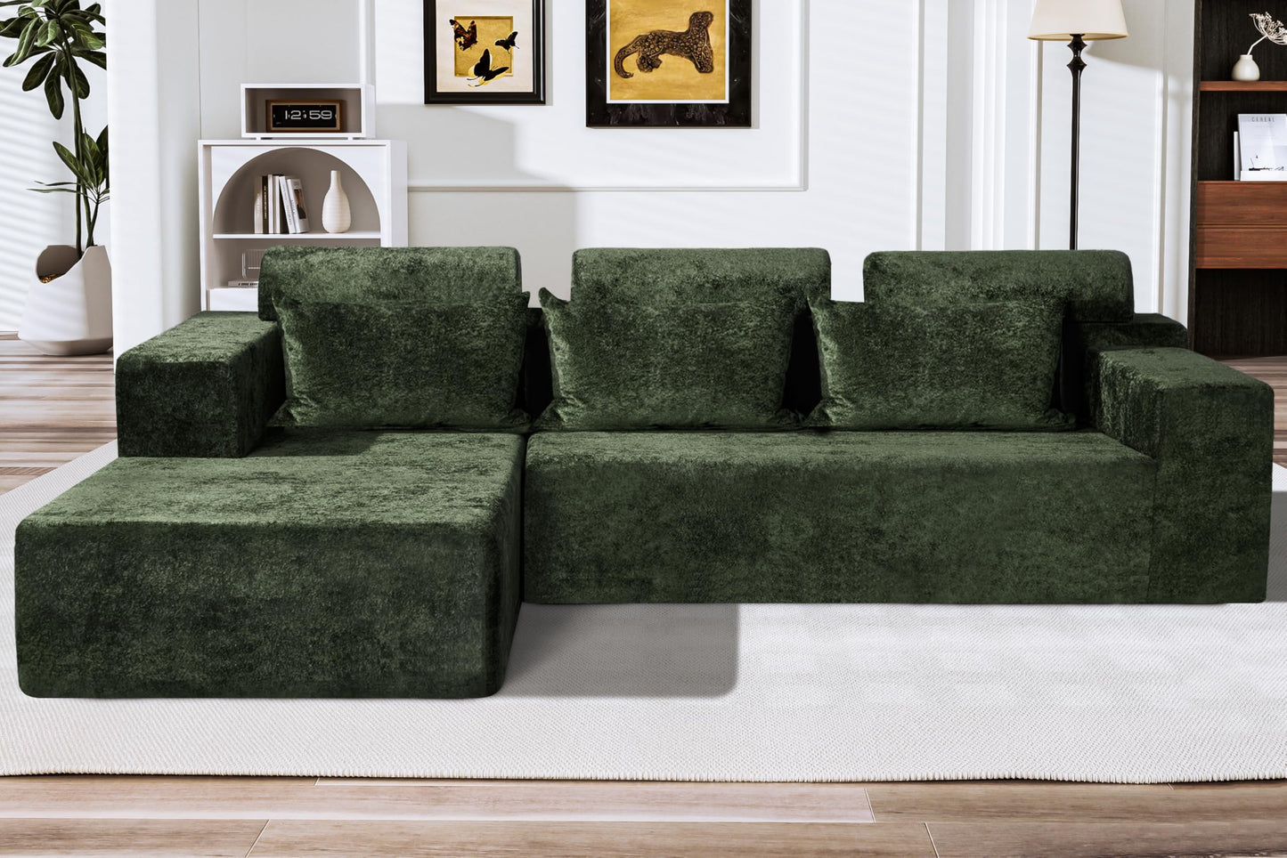 HABUTWAY 105" L-Shape Modular Sectional Sofa Couch for Living Room,No Assembly Required,Modular Comfy Sofa with Deep Seat for Living Room Bedroom,Luxury Distressed Velvet(Left,Green)