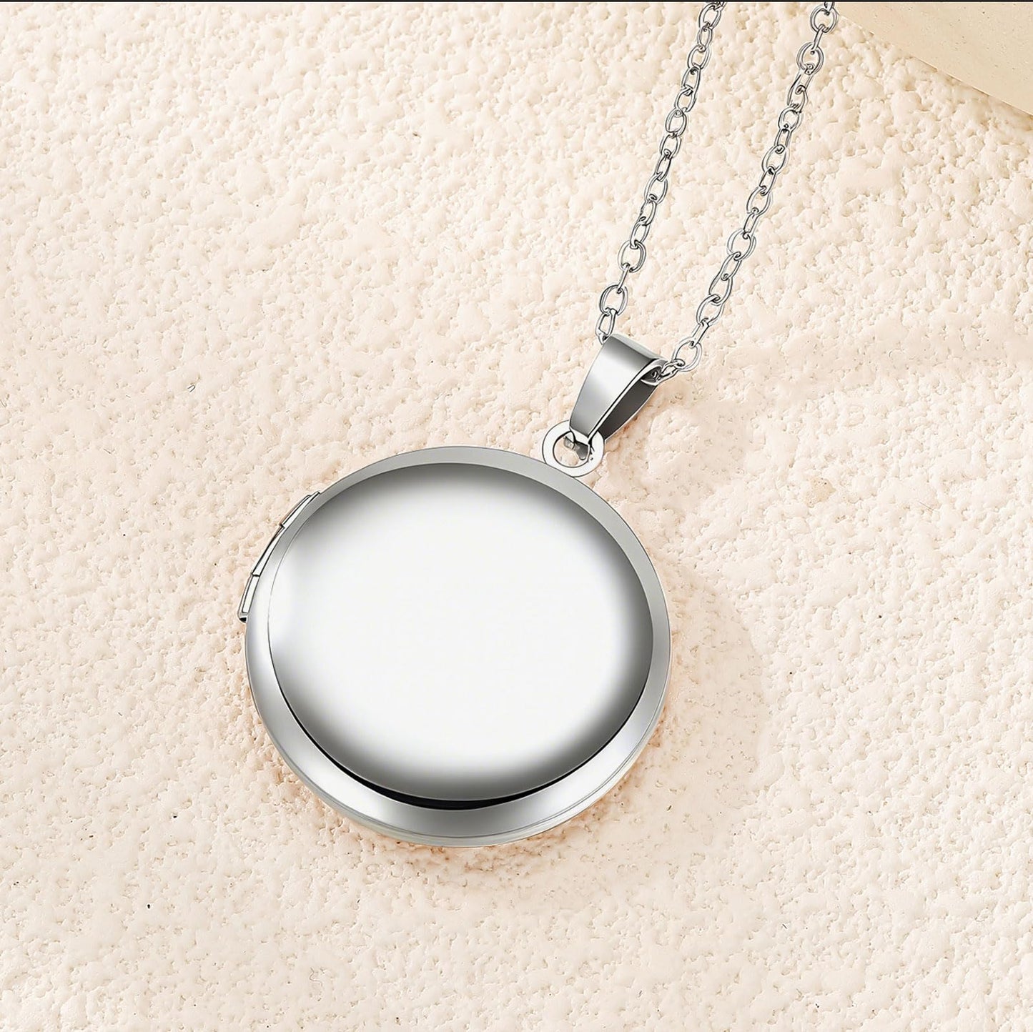 PHOCKSIN Round Locket Necklace for Women with Picture Silver Circle Photo Necklace For Girlfriend Mothers Day Gifts for Women