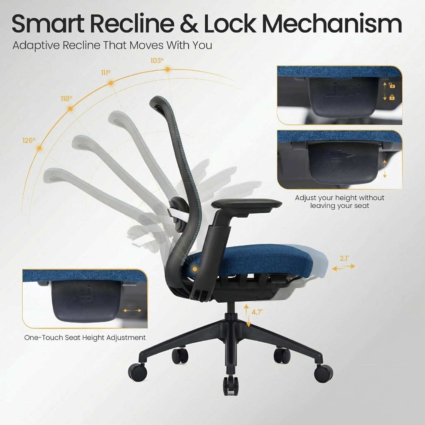 COLAMY Aether Executive Office Chair for Long Hours, One-Touch Easy Adjust Managerial Desk Chair with Levitating Seat Cushion & Pilot-Level Sync Armrests, 300 LBS Mid Back Mesh Computer Chair,Blue