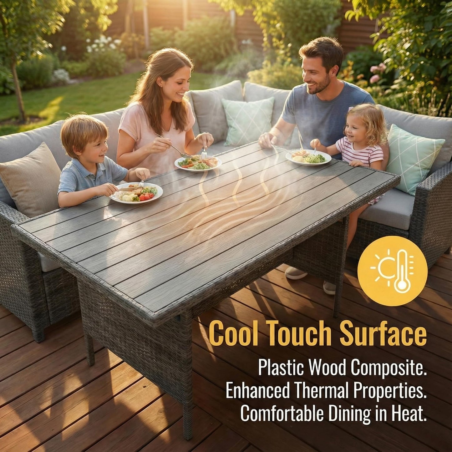 Wisteria Lane 7 Piece Patio Furniture Set, High Curved Back Wicker Patio Sectional, All Weather Outdoor Dining Set, Outdoor Furniture Patio Conversation Set with Ottoman, Grey