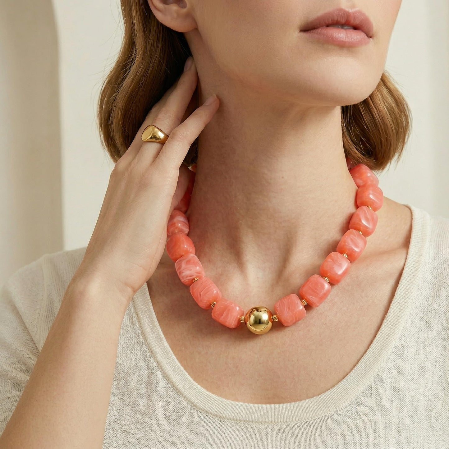 BREPINE Watermelon Red Pink Chunky Necklaces for Women Multicolored Large Square Resin Beads Necklace Trendy Bold Statement Beaded Summer Candy jelly Vacation Choker