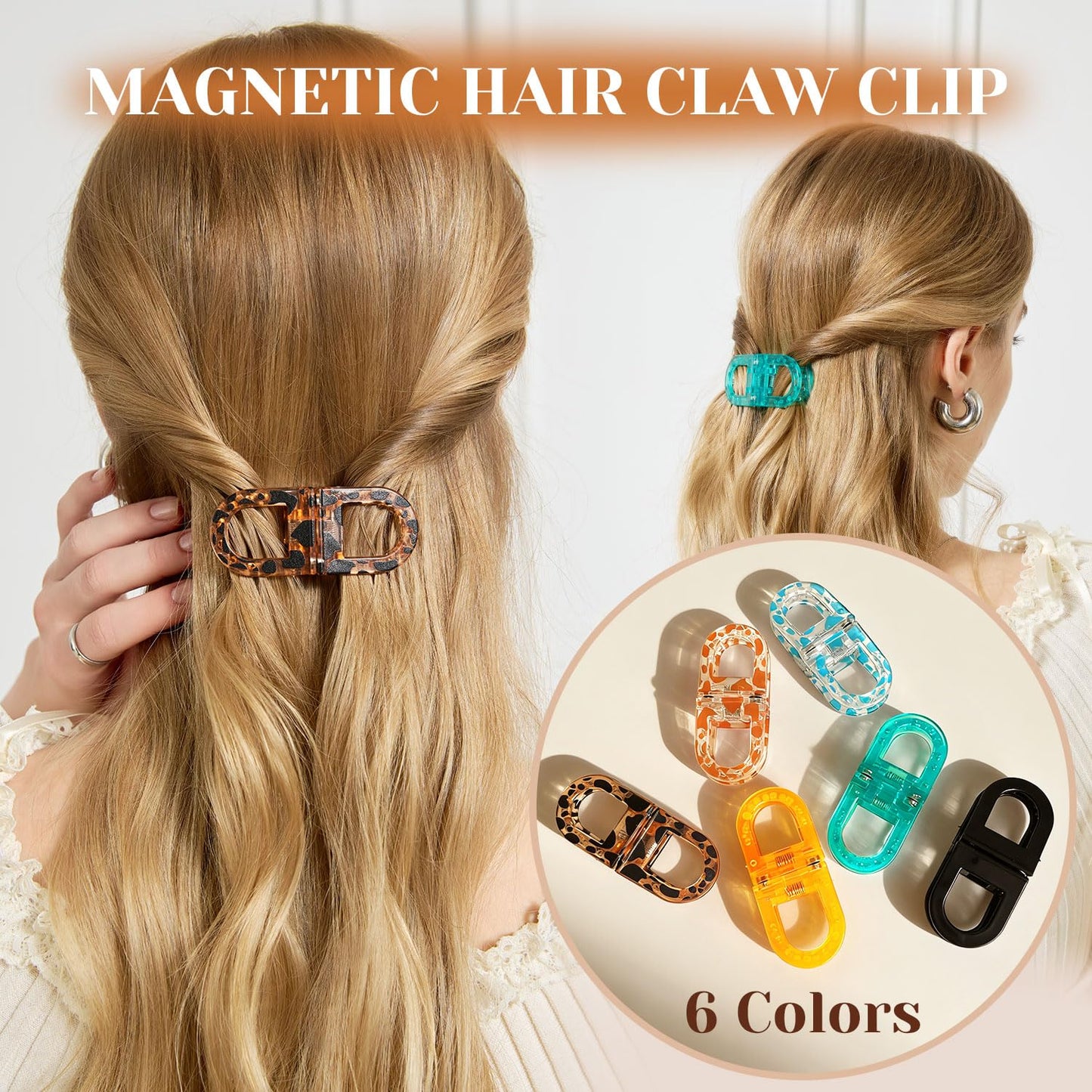 RCZETC Magnetic Hair Clips 2-Pack | Hair Clips for Styling & Thick Hair | Claw Clips & Barrettes for Women | Strong Hold Non-Slip No-Crease Hair BarrettesBlue Leo + Orange Leo）