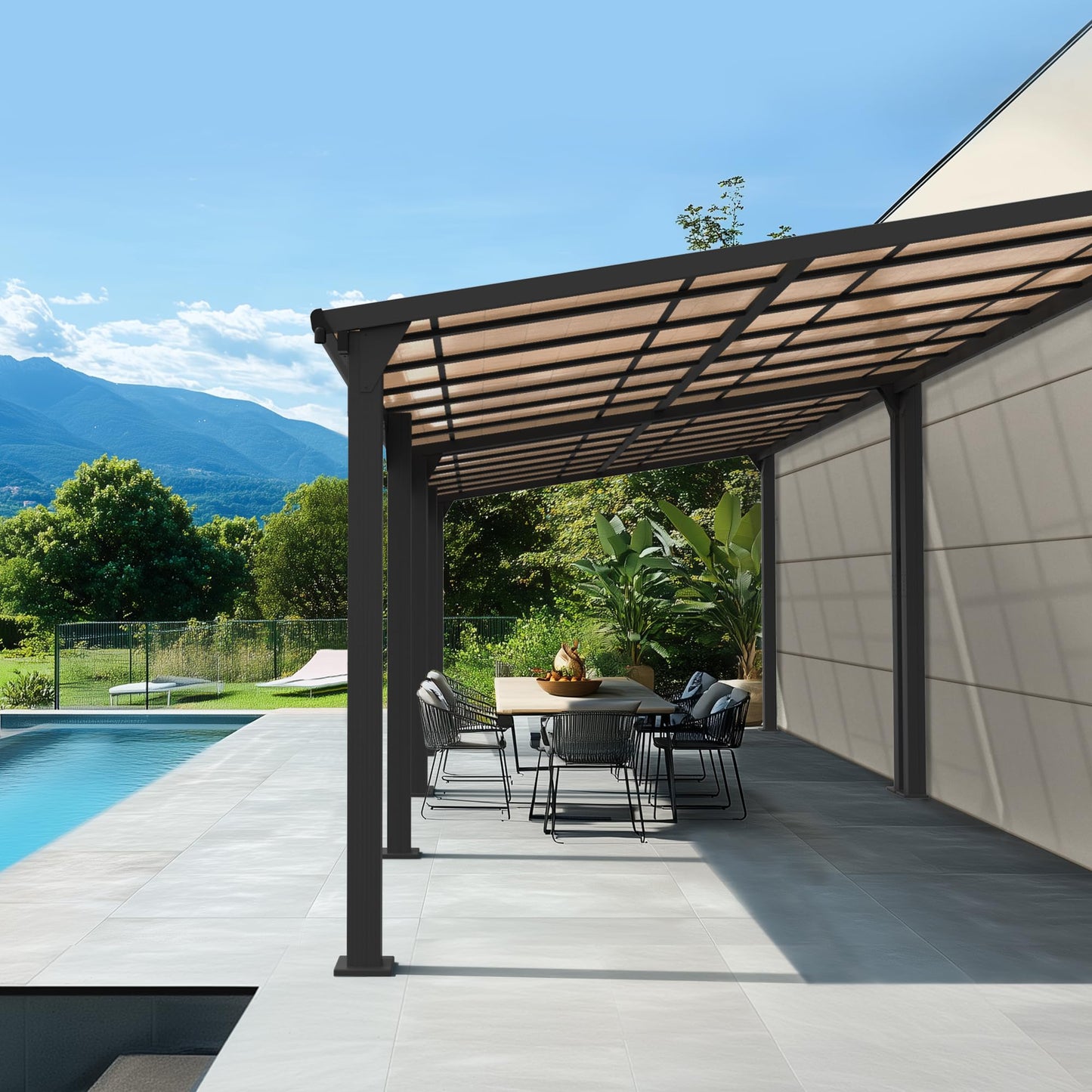 Patiopia 10 * 28FT Pergola,4 * 9 Inch Thickened Pillars & Enlarged Base,Outdoor Hardtop Lean to Gazebo,Wall Mounted Pergola,Pergolas Gazebos Clearance,Aluminum Frame Pergola,UV Resistant Patio Roof