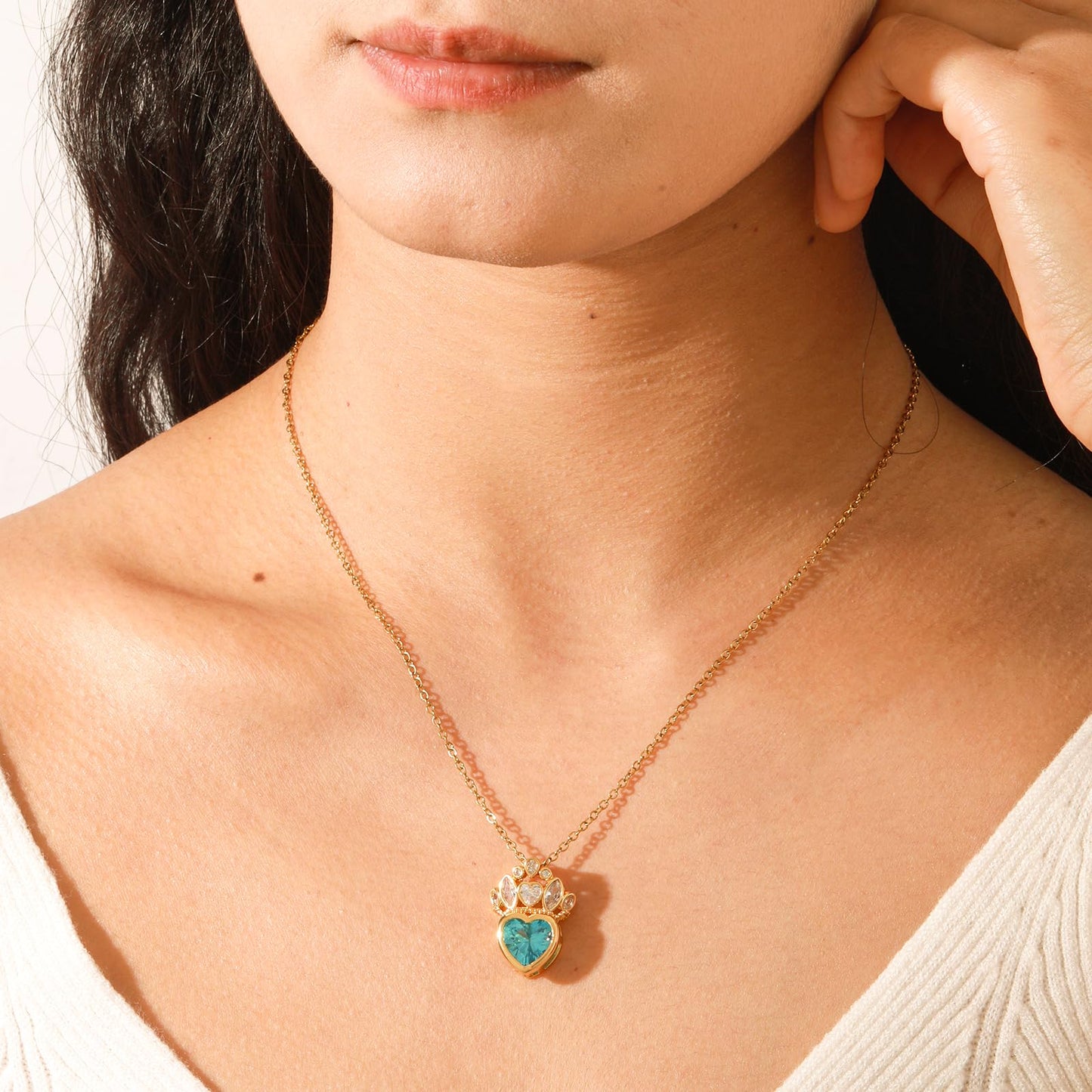 crataly Gold Plated Crown Aquamarine Heart Necklace for Women-March Birthstone Princess Necklace For Valentine's Day Mother's Day Christmas Birthday Gifts