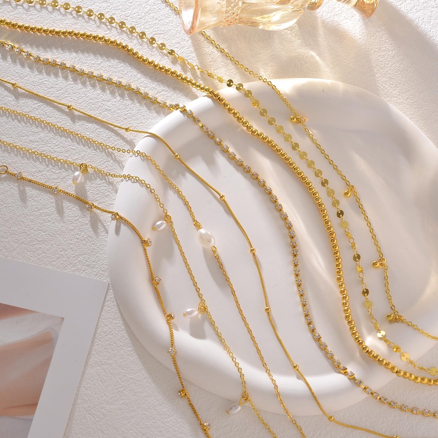 Tornito 8Pcs Waist Belly Chain 18K Gold Plated CZ Pearl Bead Belly Chain Summer Beach Sexy Body Chains Jewelry Accessories for Women Adjustable