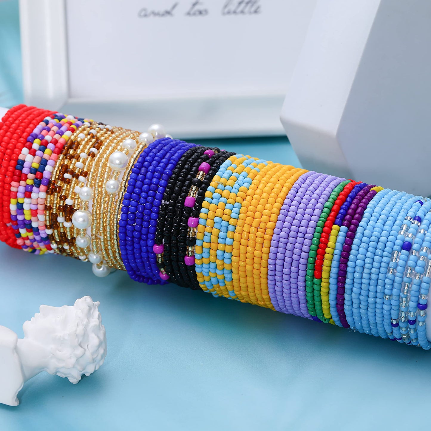 TOBENY 24PCS Waist Beads for Women African Belly Beads for the waist Colorful Summer Body Beads Jewelry Stretchy Elastic African Waist Beads 31.5-35.5 Inch Beaded Waist Chain
