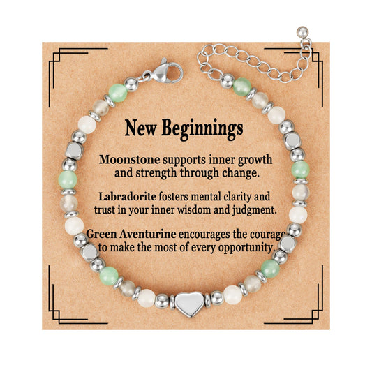 Pavkki New Beginnings Gifts for Women Graduation Gifts Natural Crystals Bracelet Coworker Leaving Retirement Inspirational Divorce Going Away Farewell