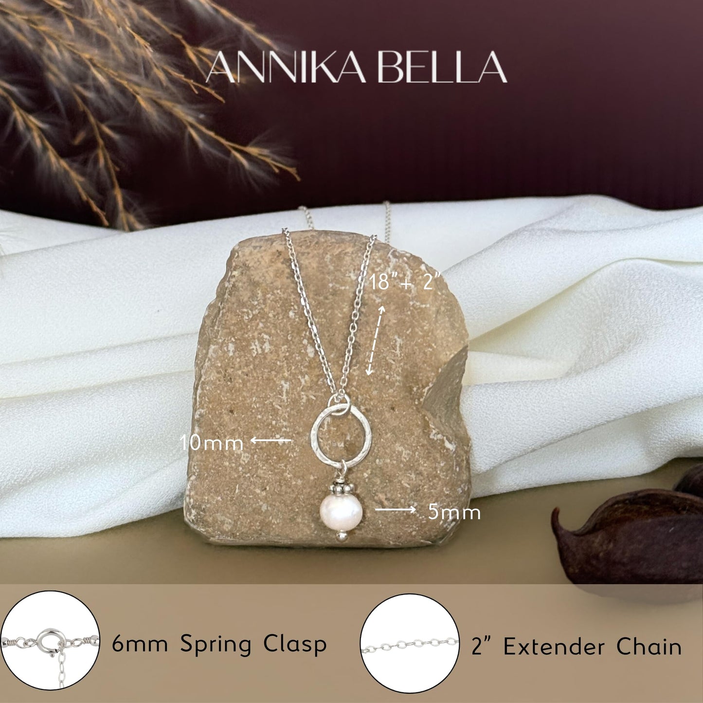 Annika Bella Unique Pearl Necklace, Elegant Charm Necklace, 925 Sterling Silver Chain, Dainty Jewelry for Women, Gift for Her/Girlfriend, Valentine's Day Gifts