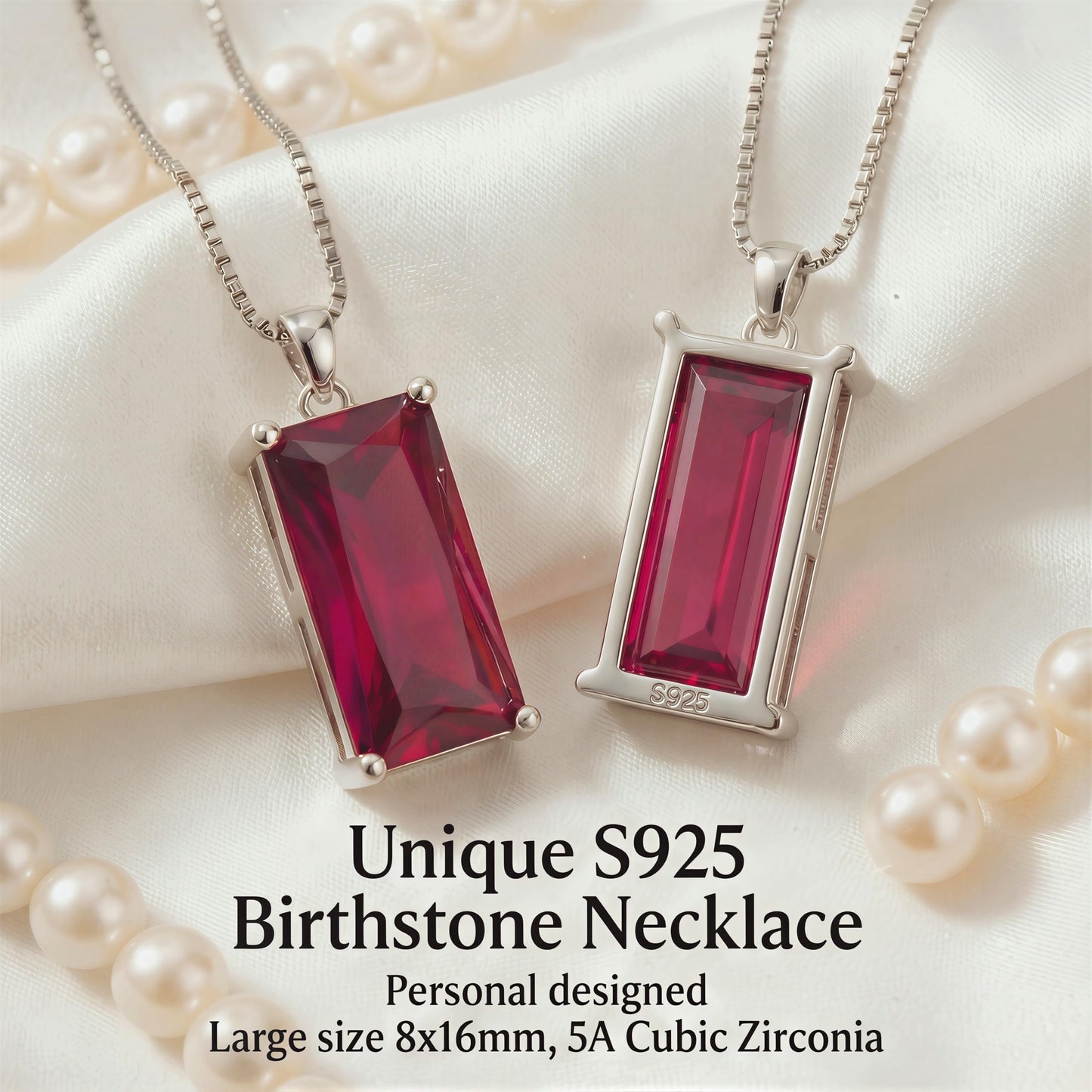 Kuschelkatze 8mm x 16mm Square January Birthstone Garnet Pendant Necklace – Fashion charming Sterling Silver Gift for women