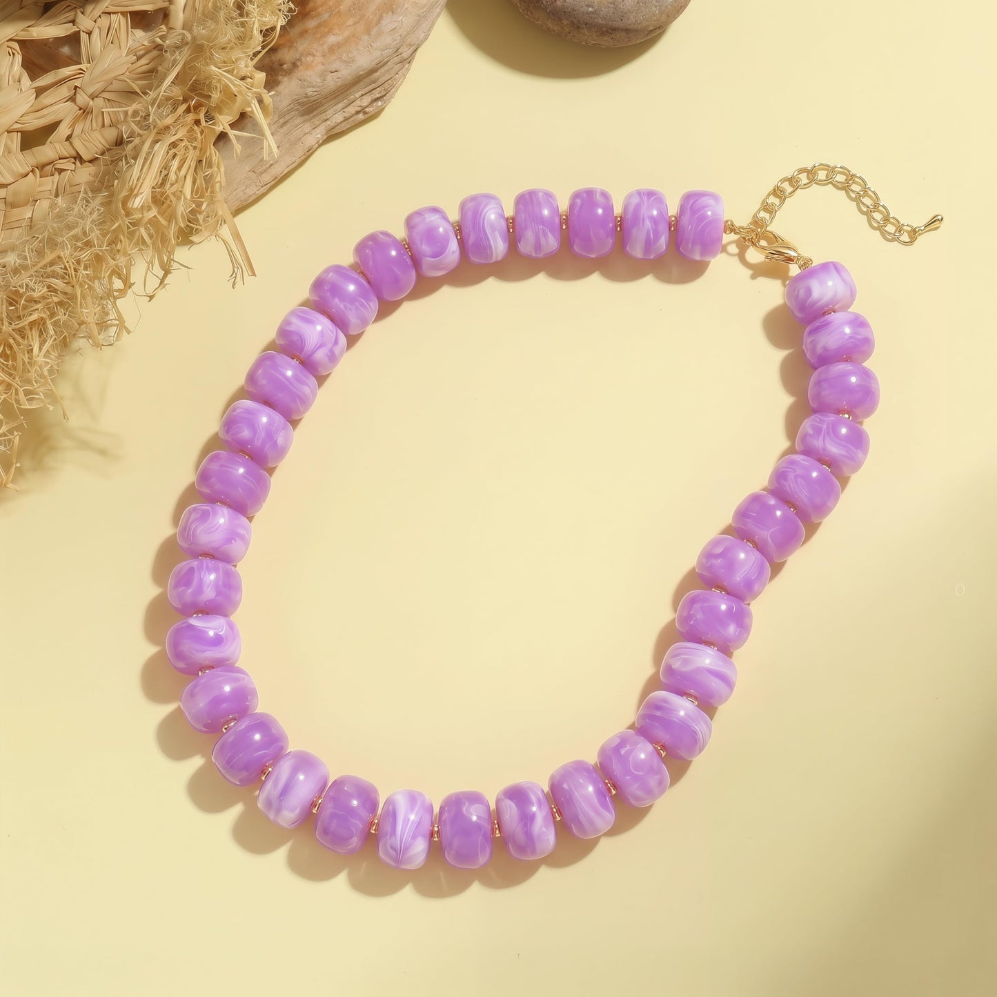 Badu Purple Chunky Beaded Necklace for Women Boho Bead Choker Necklace Summer Fashion Trendy Jewelry Gift