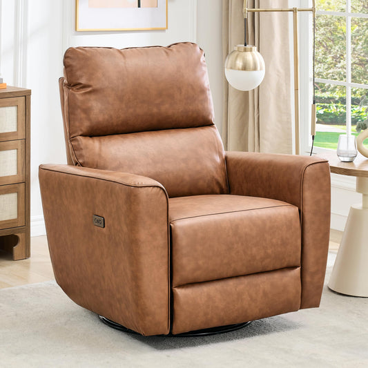 IDEALHOUSE Swivel Rocking Nursery Recliner Chair Rocker Recliner Glider Deep Seat PU Leather Sofa Chair with high Backrest for Nursery, Living Room, Bedroom & Home Movie Theater (Camel)