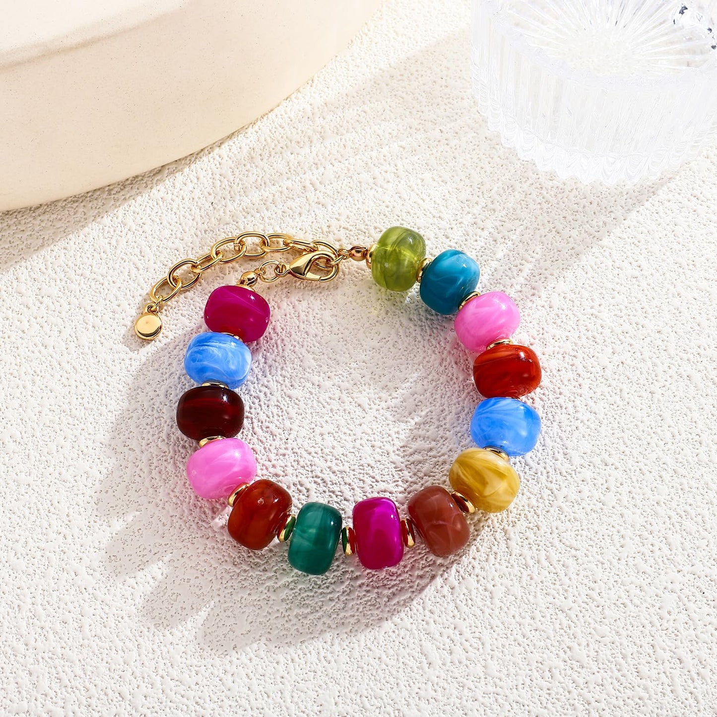 TENTMENTISE Beaded Bracelets for Women, Colorful Beaded Bracelets for Women Trendy, Chunky Gold Plated Bracelets, Womens Summer Beach Boho Jewelry Gifts for Vacation Holiday