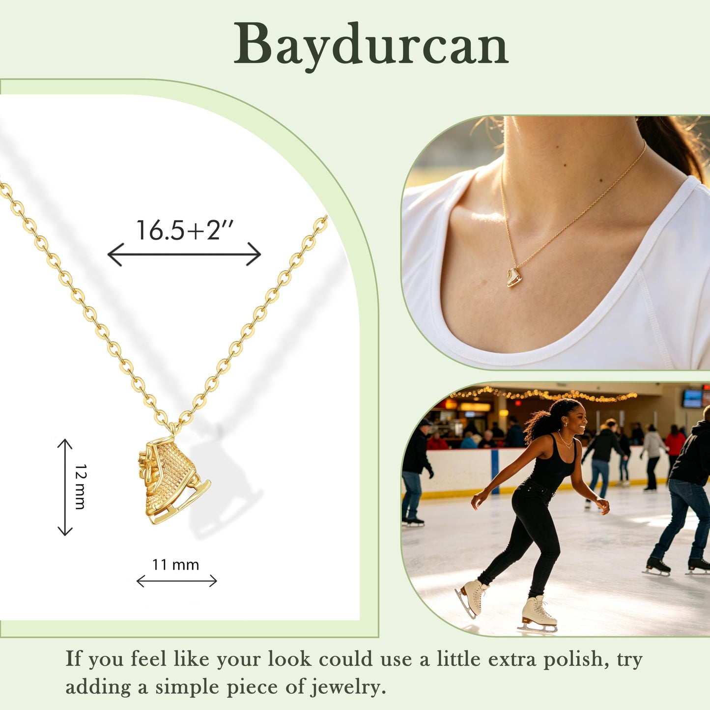 Baydurcan Figure Skating Necklace for Women, Ice Skate Pendant Jewelry, Inspirational Gift for Ice Skater