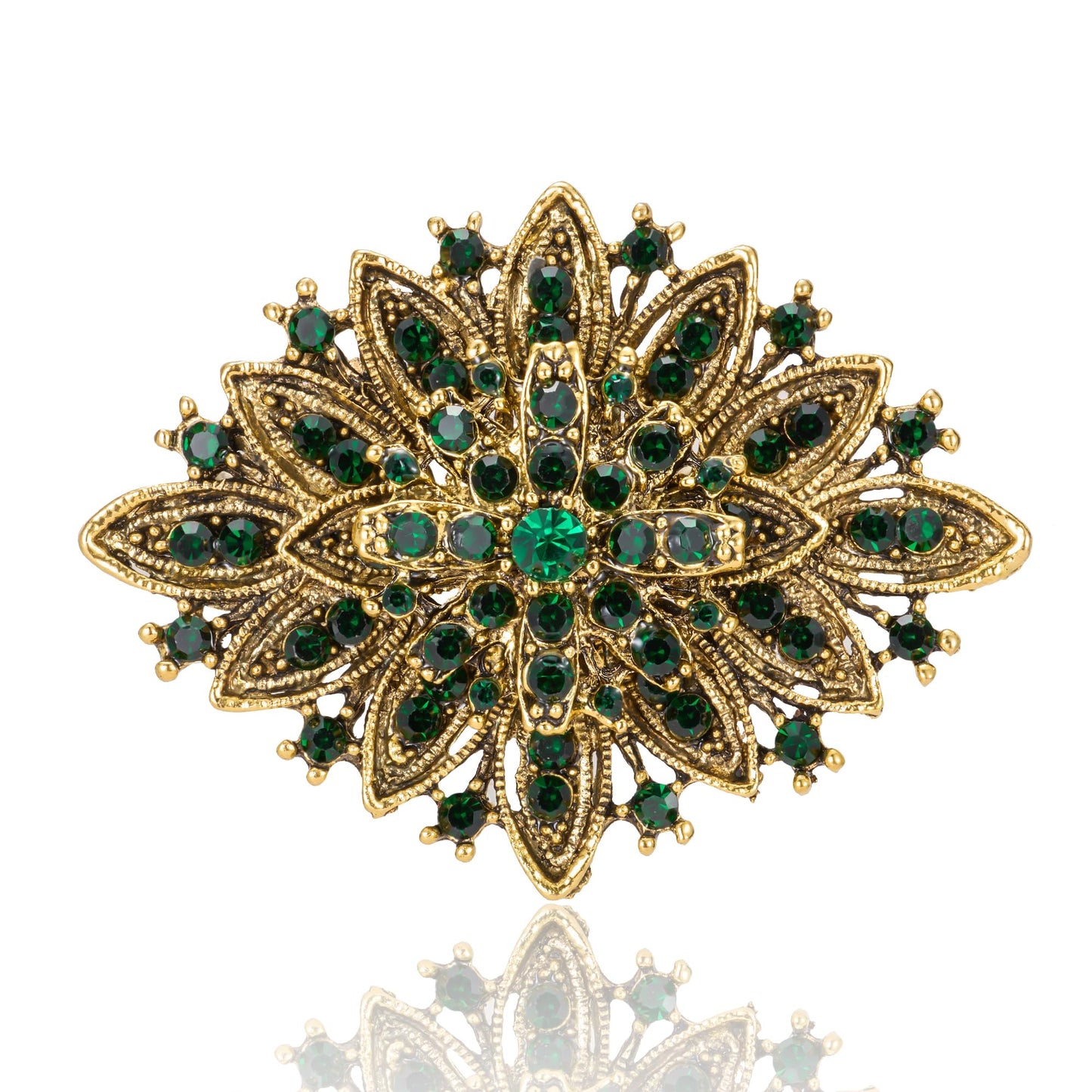 HAISWET Vintage Art Deco Crystal Rhinestone Brooch Pin for Women (Deep Green)