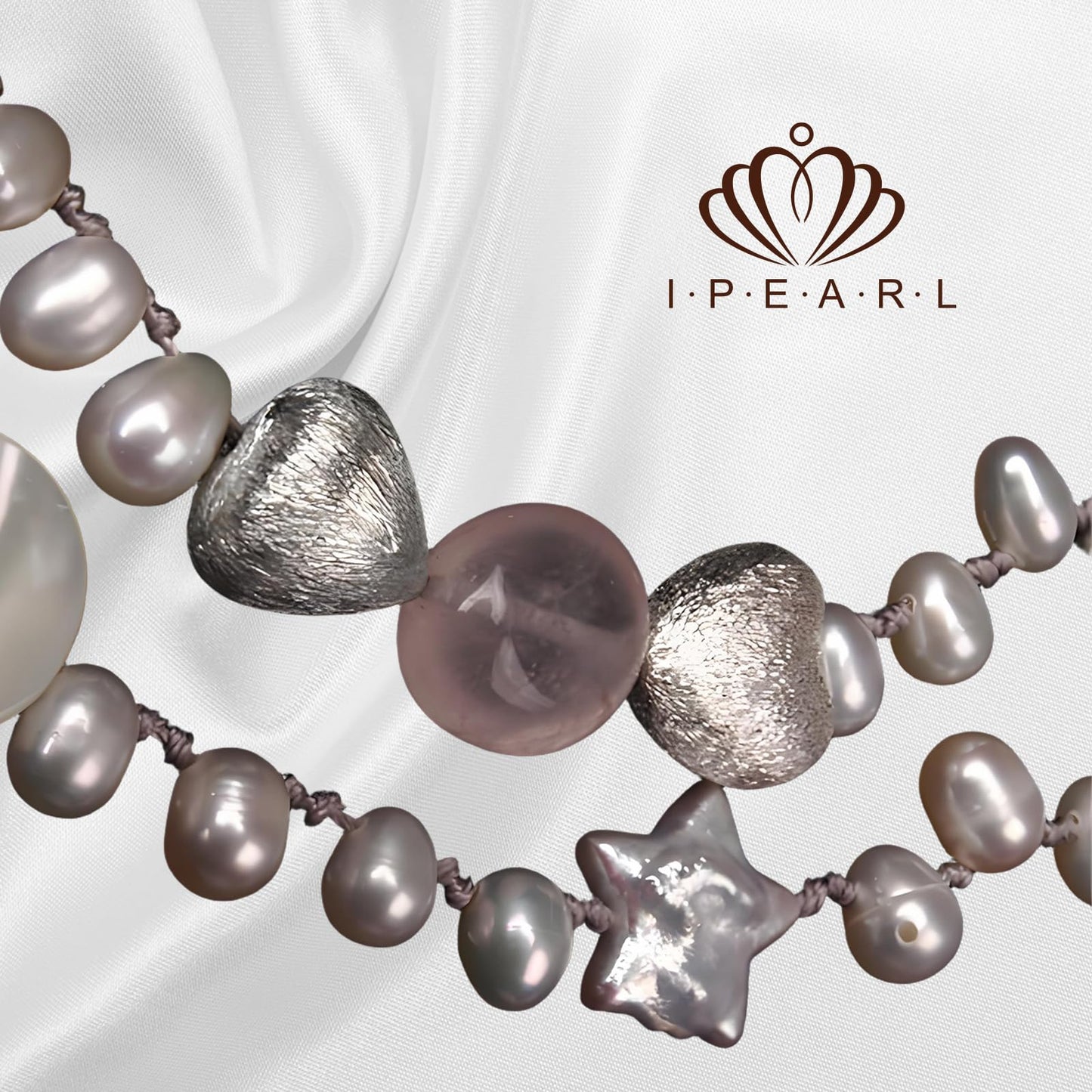 Handmade Freshwater Pearl Necklace for Women - 18inch Elegant Teardrop White Pearls 5-Strand with Vintage Beaded Charms Baroque Pearl, Shell, Rose Quartz & Crystal