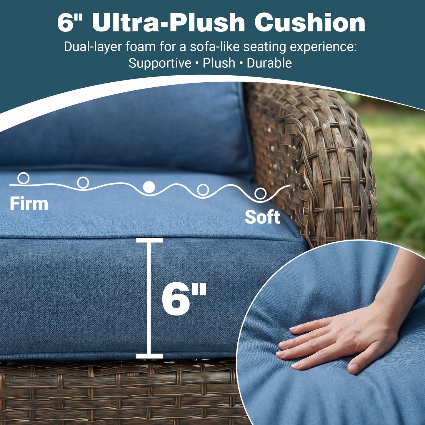 SAILARY Patio Furniture Set, 5PCS Outdoor Wicker Conversation Set with 6" Thick Cushions, High Back Swivel Rocker Chairs, Weather Resistant Olefin Fabric for Garden, Poolside, Navy Blue