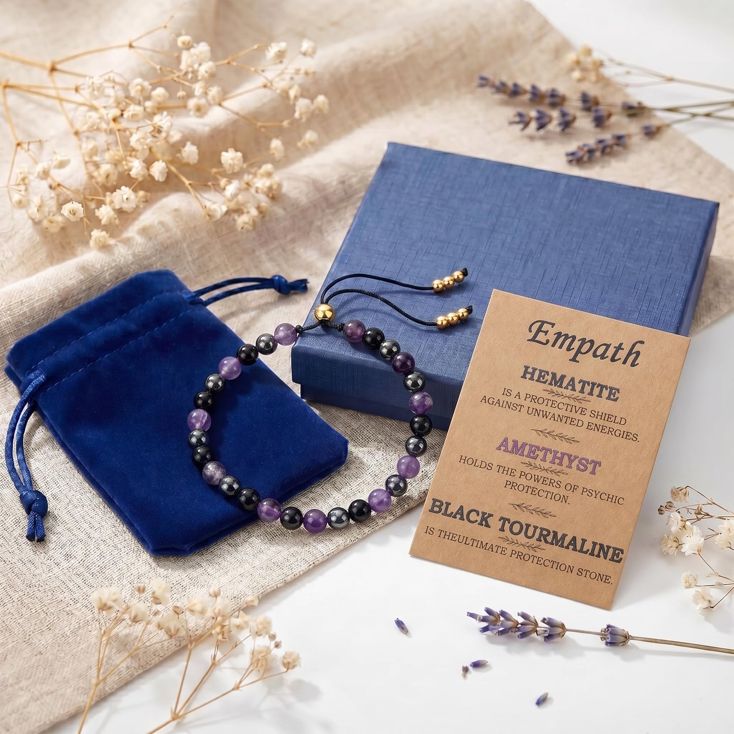 NUKAYAI Empath Protection Bracelet for Women Gifts Healing Emf Crystals Hematite Black Tourmaline Amethyst Jewelry Natural Stones