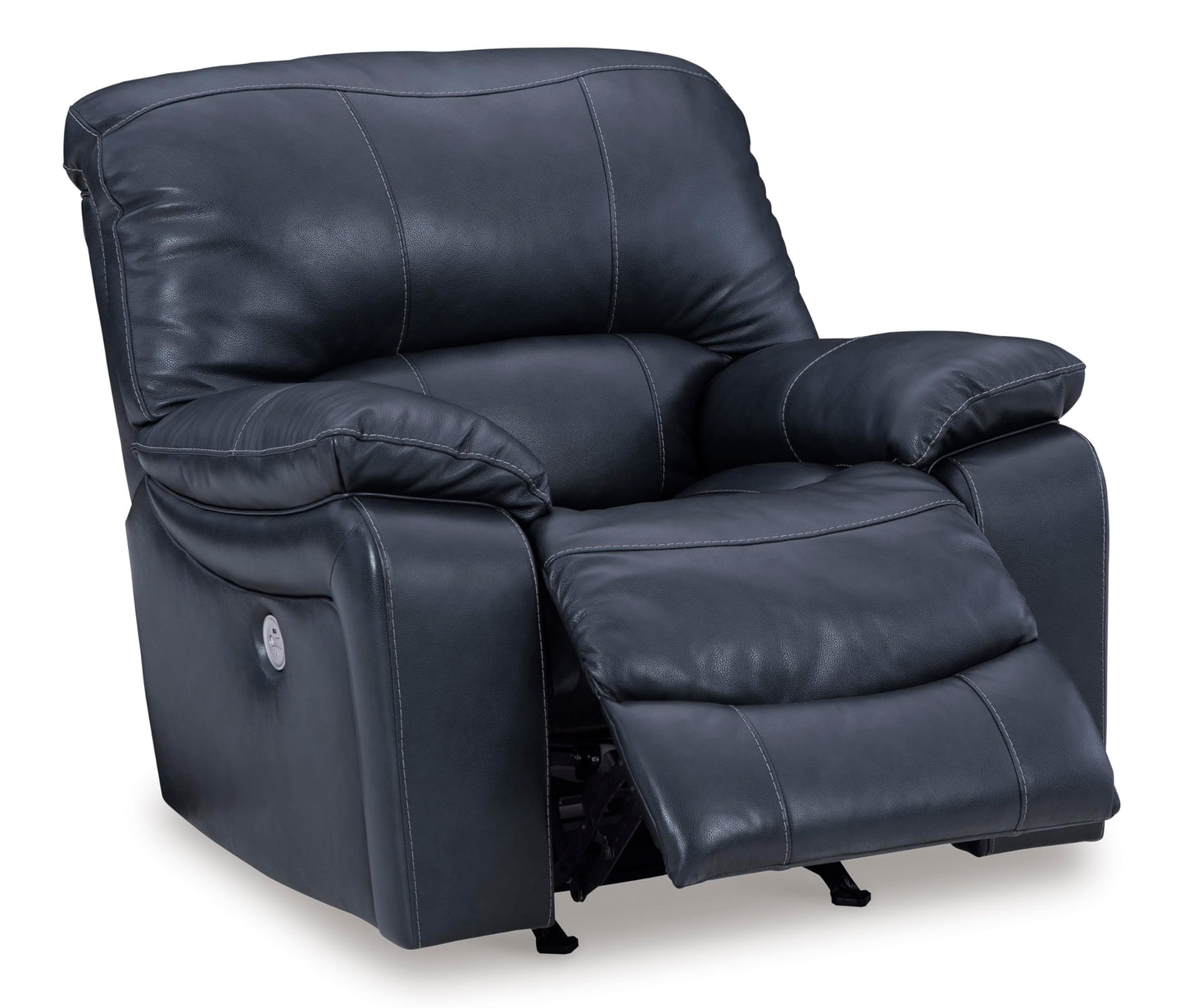 Signature Design By Ashley Leesworth Modern Power Rocker Recliner, USB Port, Gentle Rocking, Top Grain Leather and Matched Leather, 41" W x 41" D x 41" H, Blue