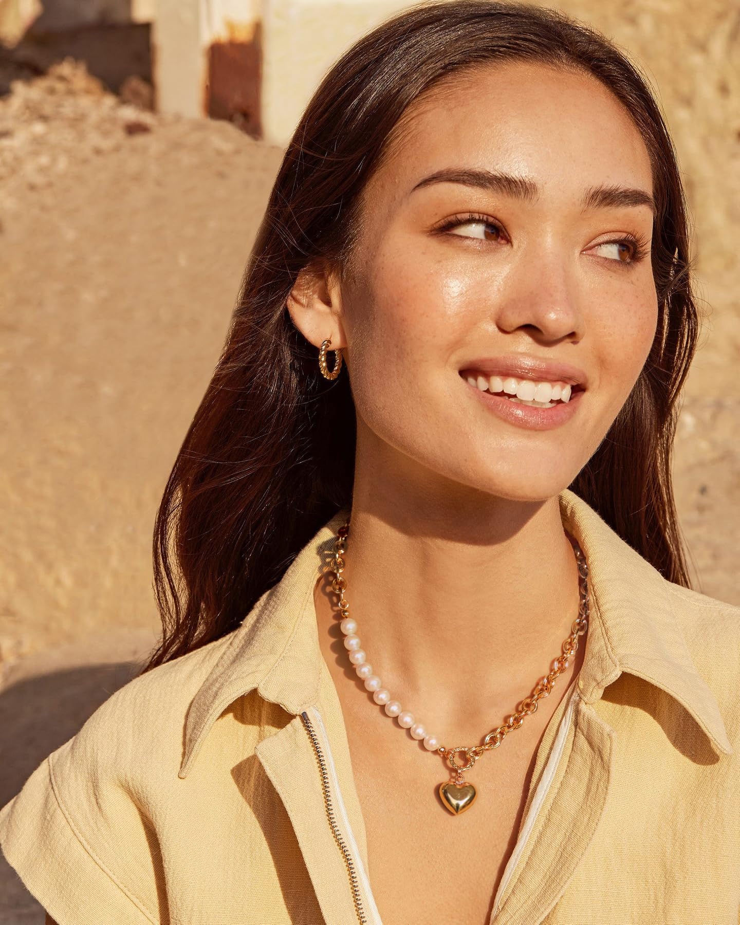 Chunky Gold Plated Puffy Heart Necklace, Pearl Beaded Chain Necklace, Statement Adjustable Y2k Jewelry