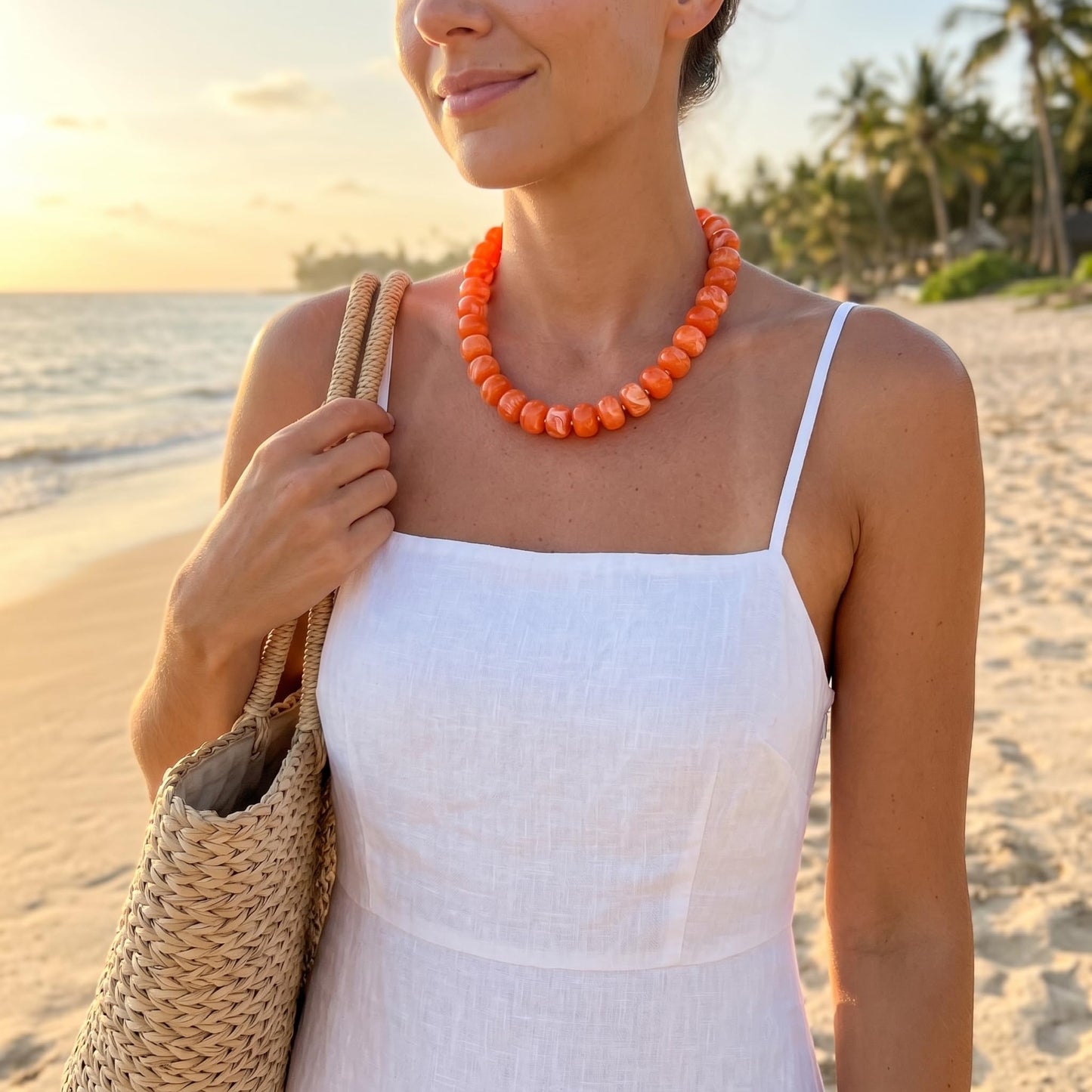Badu Orange Chunky Beaded Necklace for Women,Acrylic Bead Choker Statement Necklace Cute Trendy Necklaces Jewelry Gifts