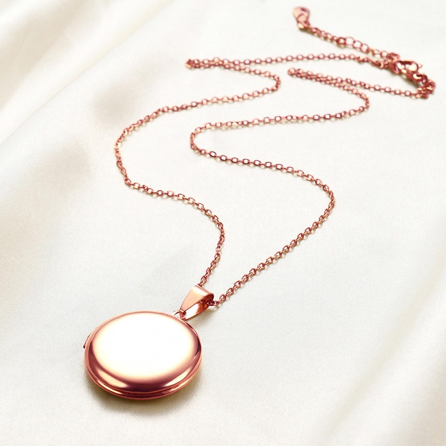 PHOCKSIN Rose Gold Round Lockets Necklace for Girlfriend Locket Necklaces that Holds 2 Pictures Memorial Lockets for Women