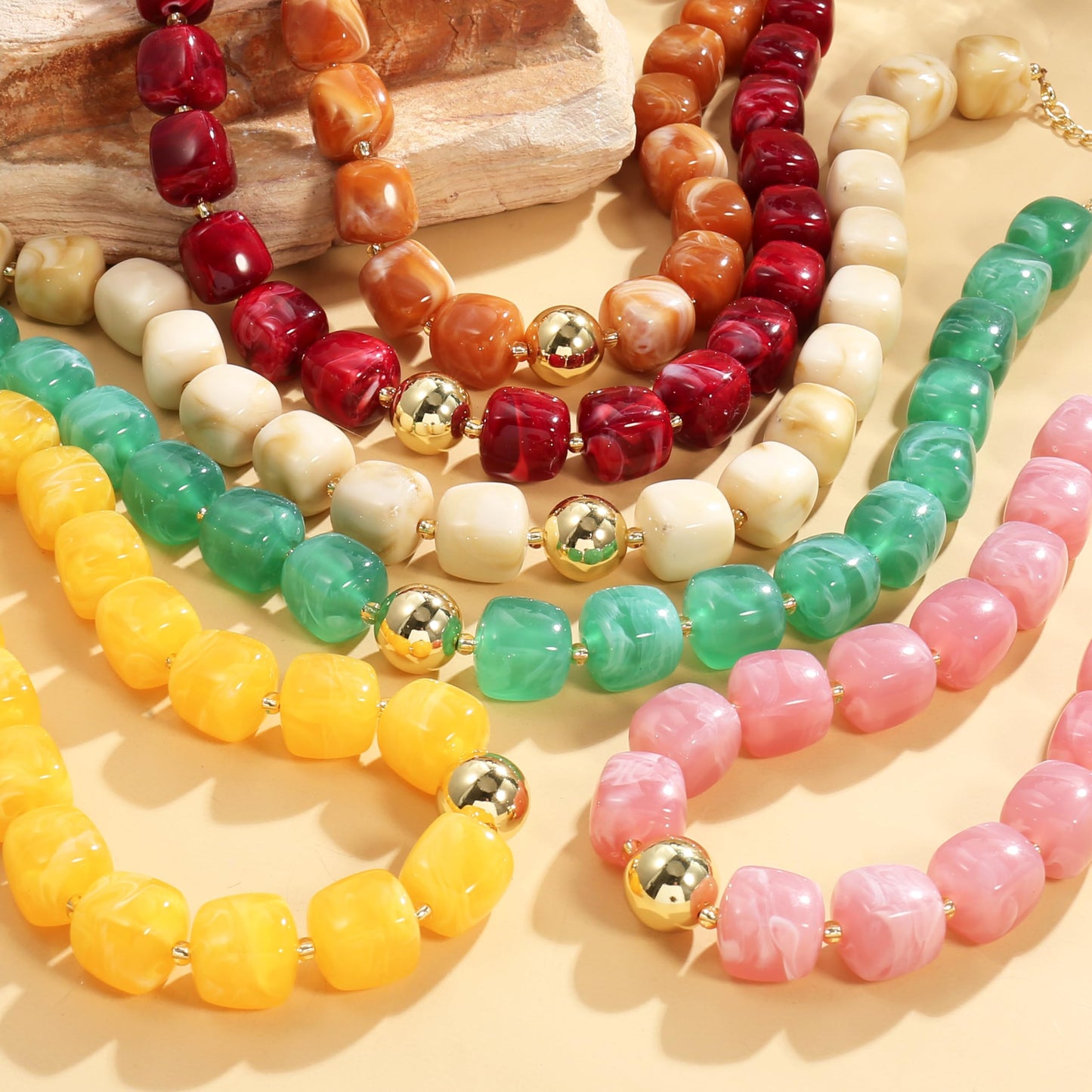 BREPINE Bright Yellow Chunky Necklaces for Women Multicolored Large Square Resin Beads Necklace Trendy Bold Statement Beaded Summer Candy jelly Vacation Choker
