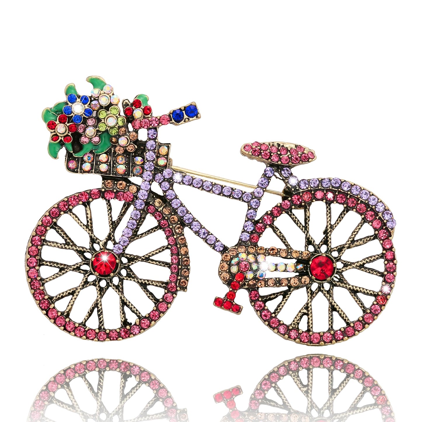 Vancy Utopia Crystal Rhinestone Creative Bicycles Brooch Pin for Women Retro Elegant Handmade Red Brooches Pins Classic Wedding Fashion Jewelry Accessories Gift