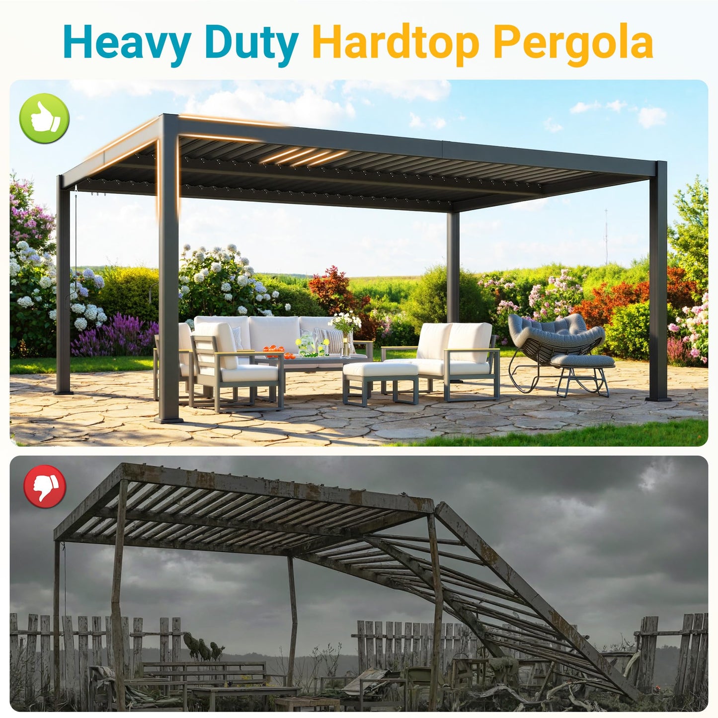 Louvered Pergola, 12' x 16' Outdoor Pergola, Metal Patio Gazebo with Adjustable Louvers Roof and Gutter System, Metal Hardtop Gazebo for Patio, Backyard, Deck, Garden, Dark Gray