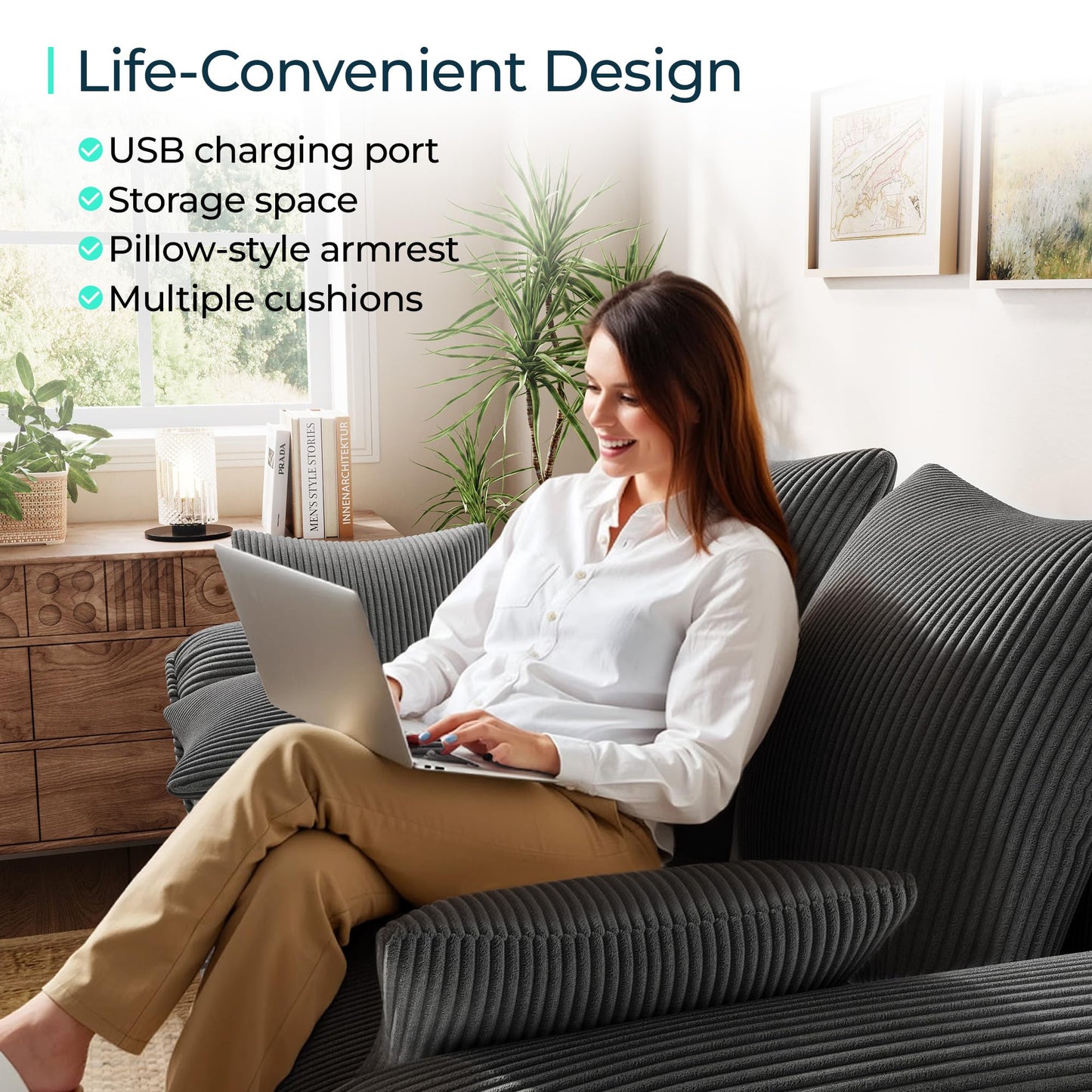 LINSY HOME Oversized Sectional Sleeper Sofa with Pull Out Couch Bed (Gray, 110.5'')