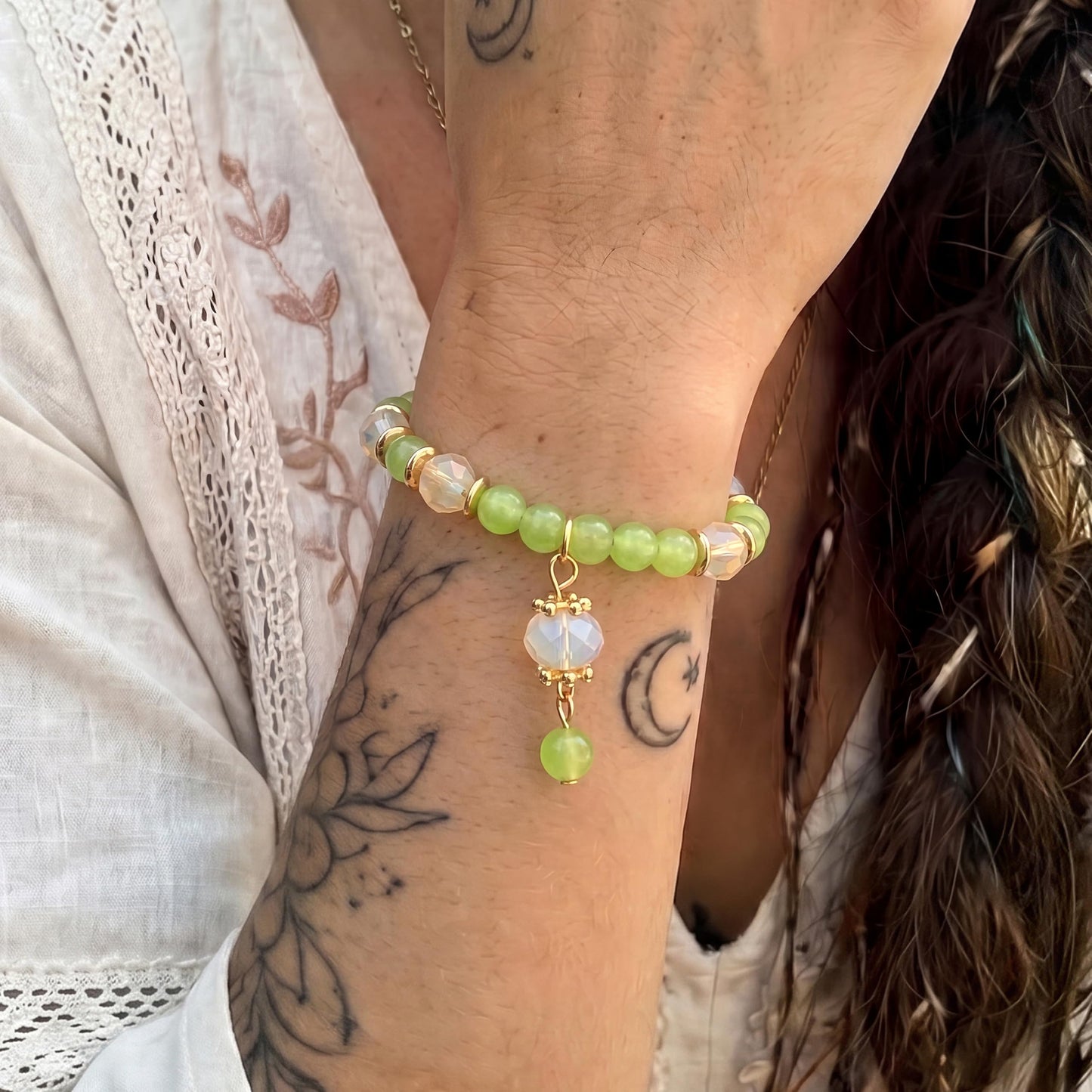 Tungary 4Pcs Beaded Bracelets for Women Bohemian Bracelet Stacks Handmade Natural Stone Stretch Bracelets Multi-Color Daily Wear Accessories Summer Beach Boho Jewelry Gift Green Style