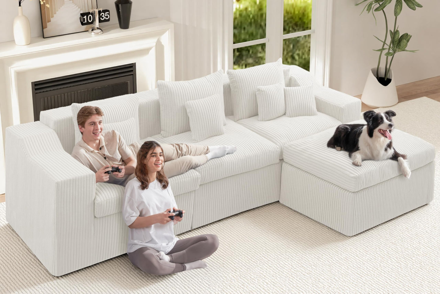 101" Modular Couch Sectionals with Ottoman, Big Comfy Cloud Couches, L Shaped 4 Seat Modular Sectional Sofa, Sectional Double Cushion Couches with Deep Seat for Living Room,No Assembly Required(Beige)
