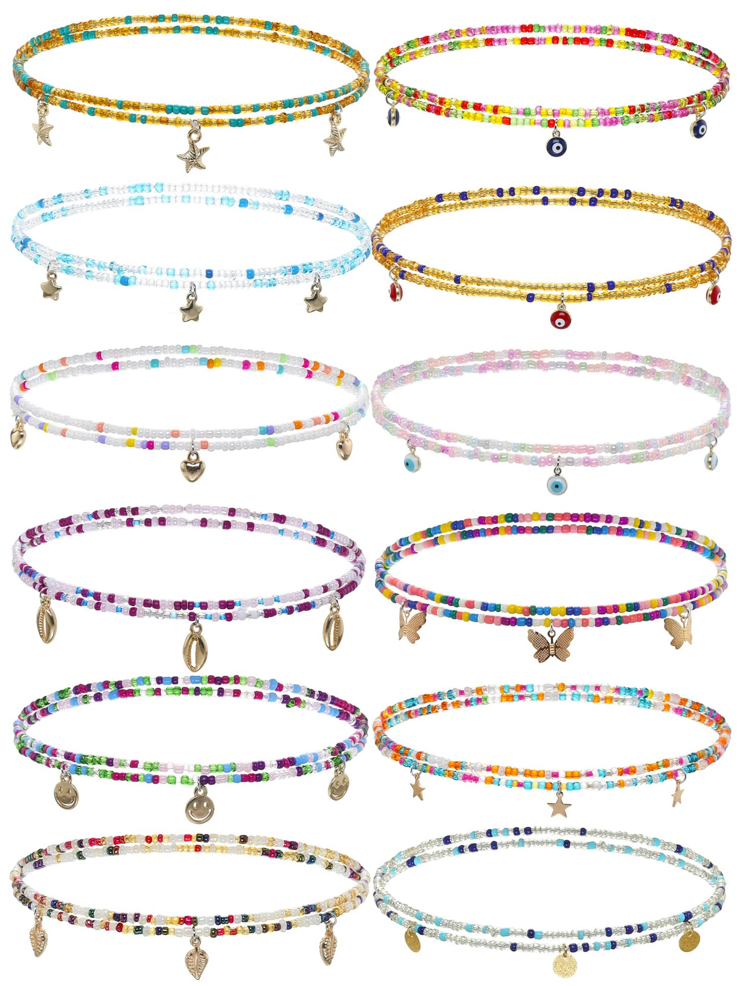 Waist Beads for Women Colorful Beaded Body Chain Elastic String Waist Chain Beach Bikini Belly Chains Sexy Body Jewelry for Women 12Pcs 31.5Inch