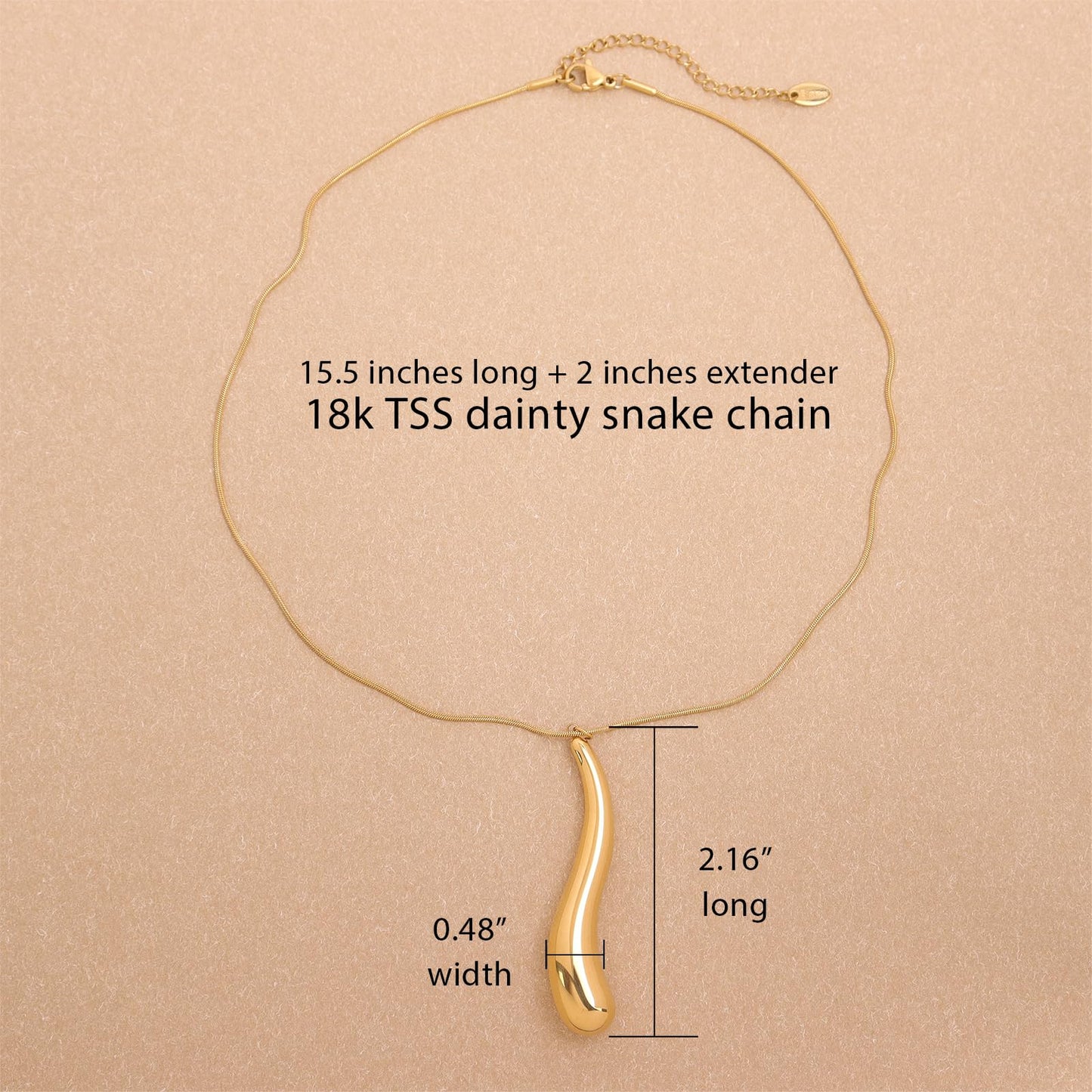 Frigotine Chunky Gold Twist Teardrop Pendant Necklace for Women，Trendy Charm Thick Adjustable Hammered Hollow Long Chain Nacklaces Fall Winter Prom Jewelry Gift.