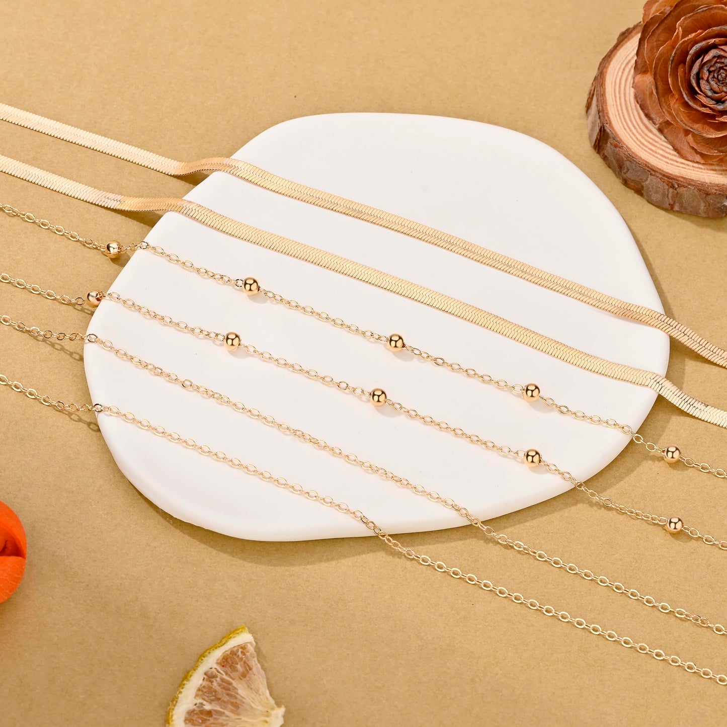 HERSIN Waist Chain for Women, 3 Pairs 14K Gold Plated Layered Belly Belt Chains Beach Waist Beads Chain Waterproof Herringbone Snake Body Chain Summer Jewelry Accessories for Women