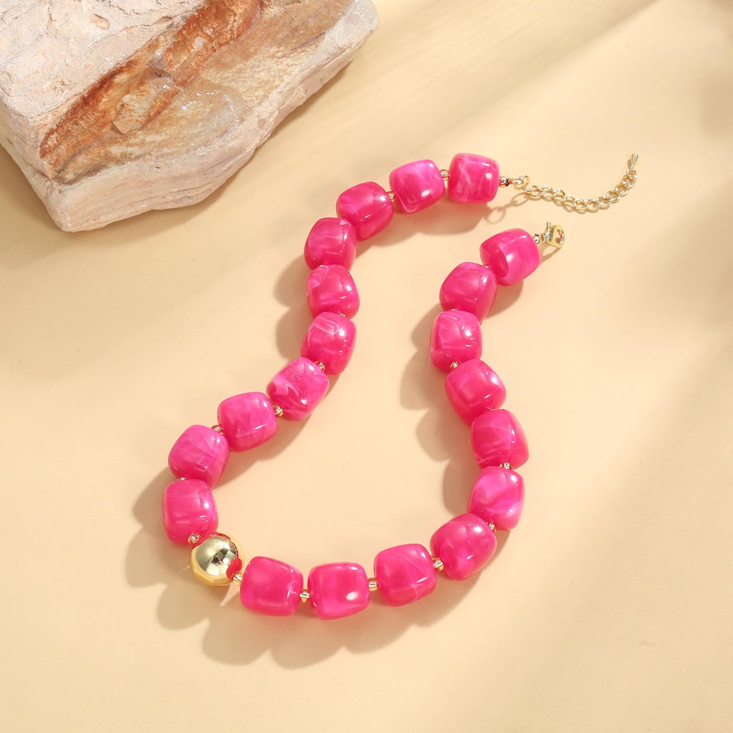 BREPINE Hot Pink Chunky Necklaces for Women Multicolored Large Square Resin Beads Necklace Trendy Bold Statement Beaded Summer Candy jelly Vacation Choker