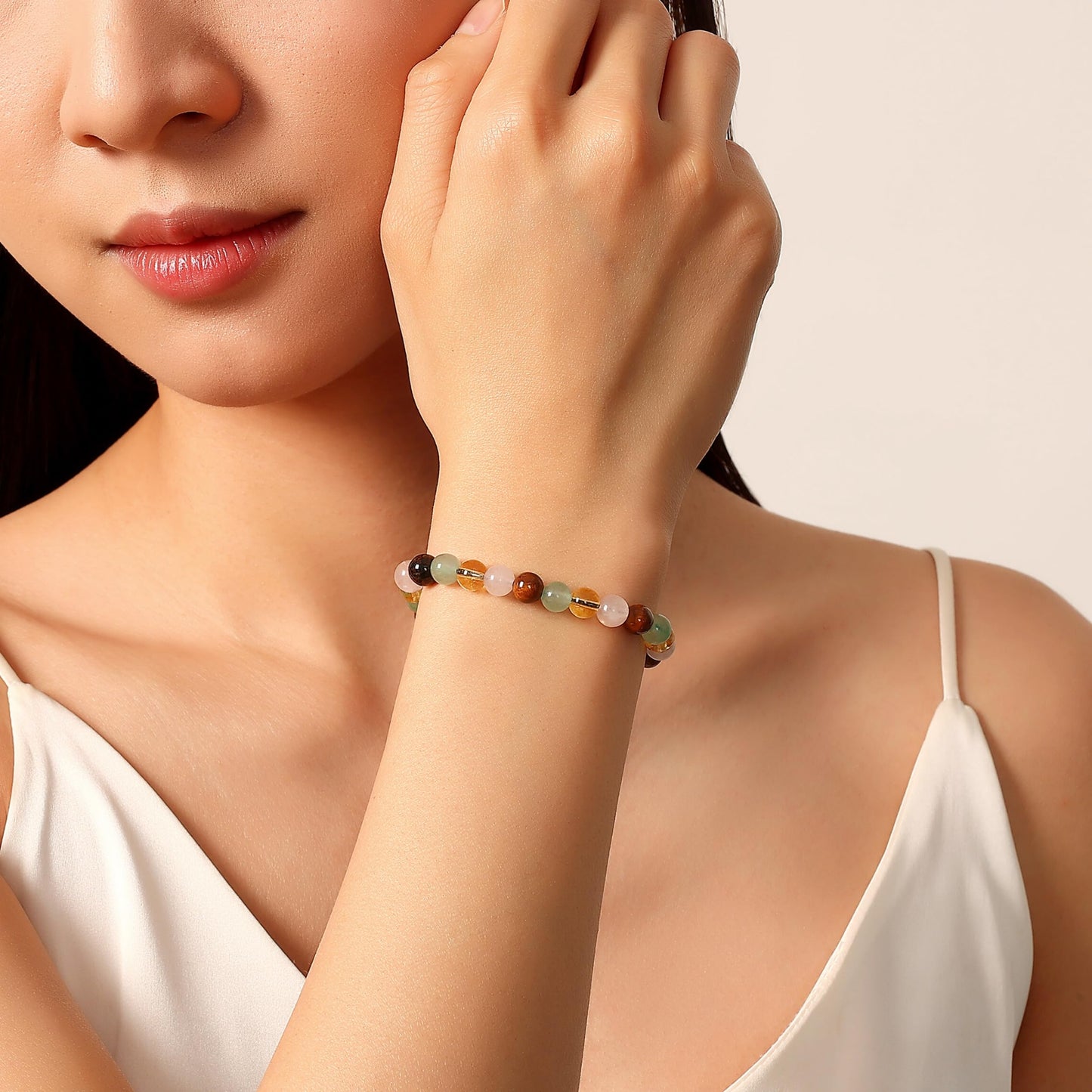 NUKAYAI Good Luck Bracelet for Women Gifts Crystals Karma Luc Vibes Only Rose Quartz Citrine Tiger Eye Green Aventurine Jewelry Natural Stones Teens