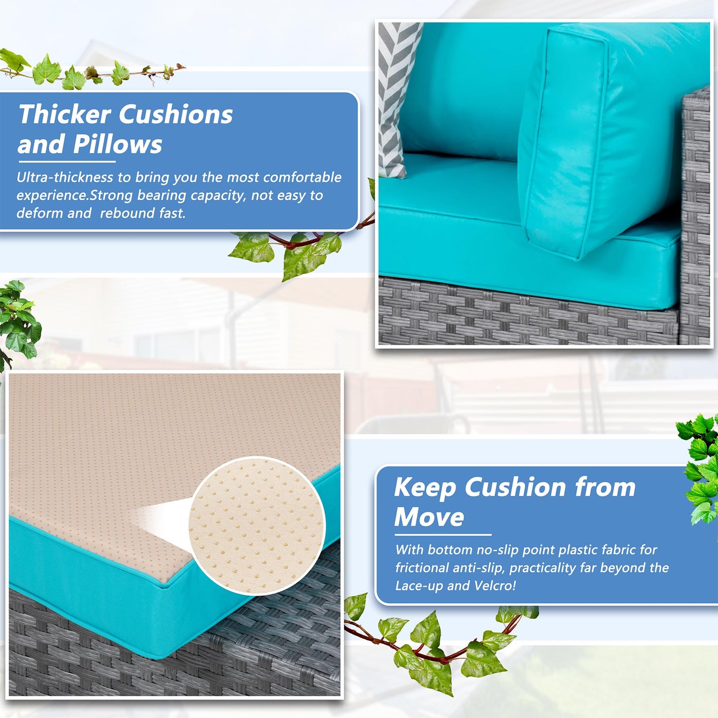 Shintenchi 5 Pieces Outdoor Patio Furniture Sets, Patio Sectional Sofa Couch, Gray PE Wicker Furniture Modular Patio Conversation Sets Patio Sofa with Washable Cushions & Table（Blue）