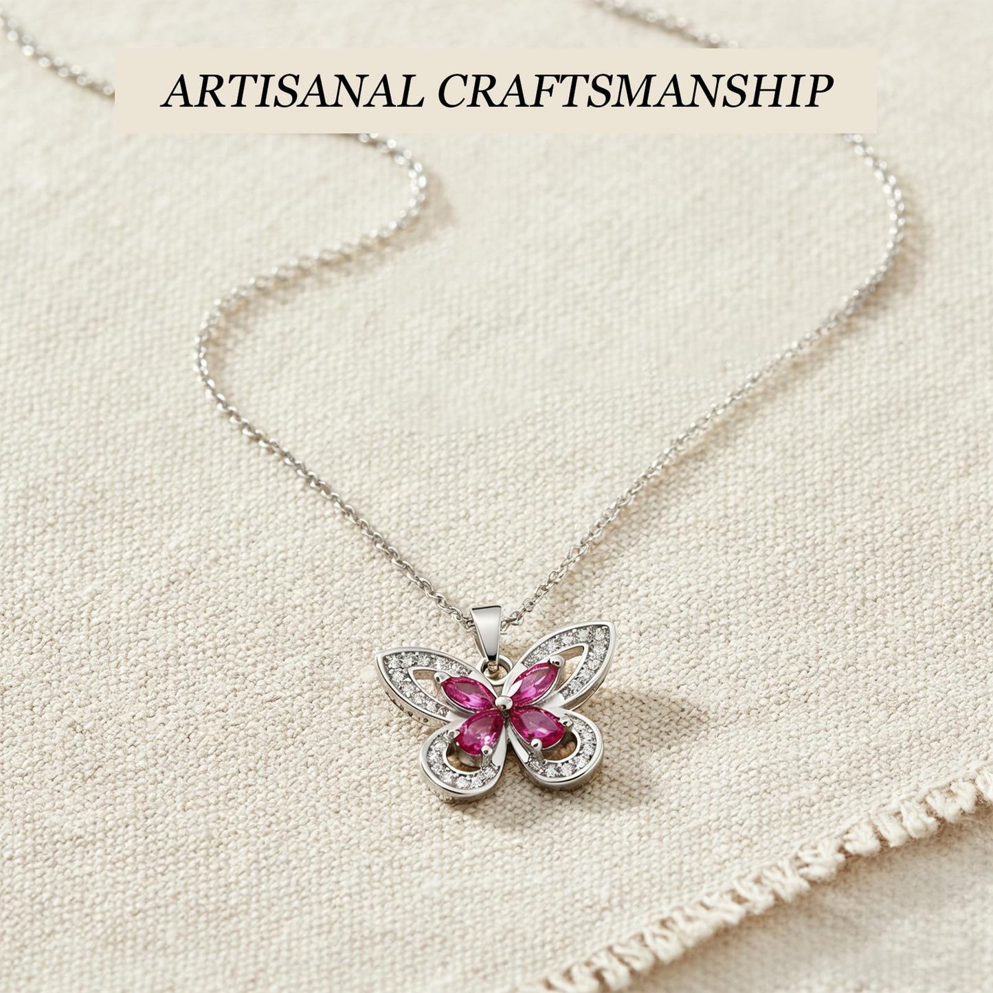 crataly Ruby Butterfly Necklace For Women-Silver Plated July Birthstone Necklace For Valentine's Day Mother's Day Christams Birthday Gifts