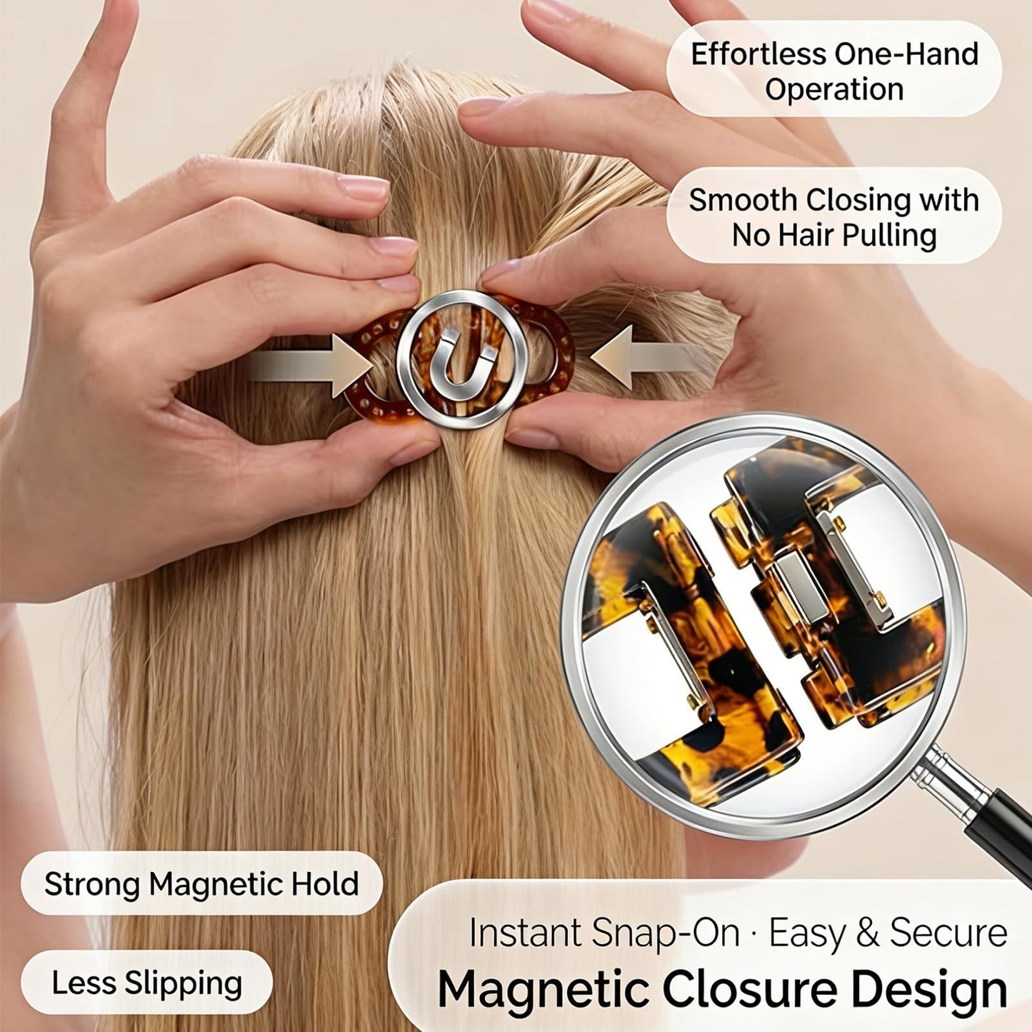 3 Pcs Magnetic Hair Clips, Strong Hold No-Slip Magnetic Hair Styling Clips for Women, No Crease 2-in-1 Design for Easy Everyday Hairstyles, Gentle on All Hair Types