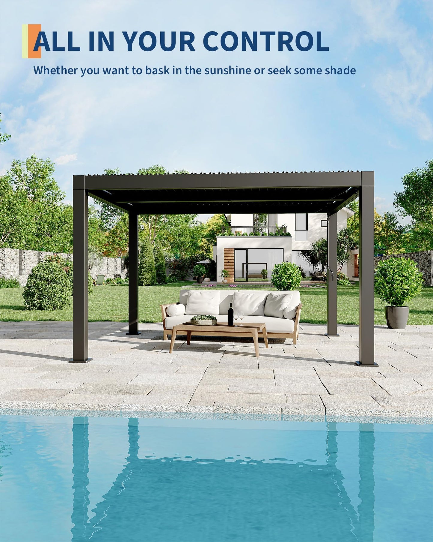 GarveeLife All-Aluminum Louvered Pergola 10 ft x 12 ft, Outdoor Pergola with Adjustable Louvered Roof, Reinforced Aluminum Frame, Integrated Drainage System, Hardtop Gazebo for Patio, Deck, Gray