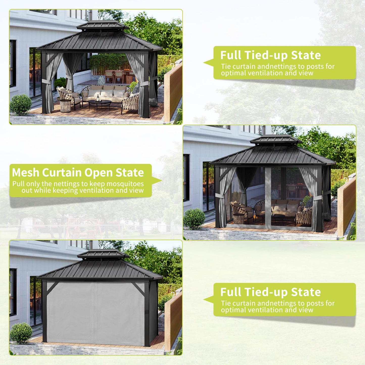10' x 12' Aluminum Hardtop Gazebo with Double Metal Roof, All-Weather Permanent Outdoor Canopy with Netting & Curtains for Patio, Backyard, Deck, and Lawn