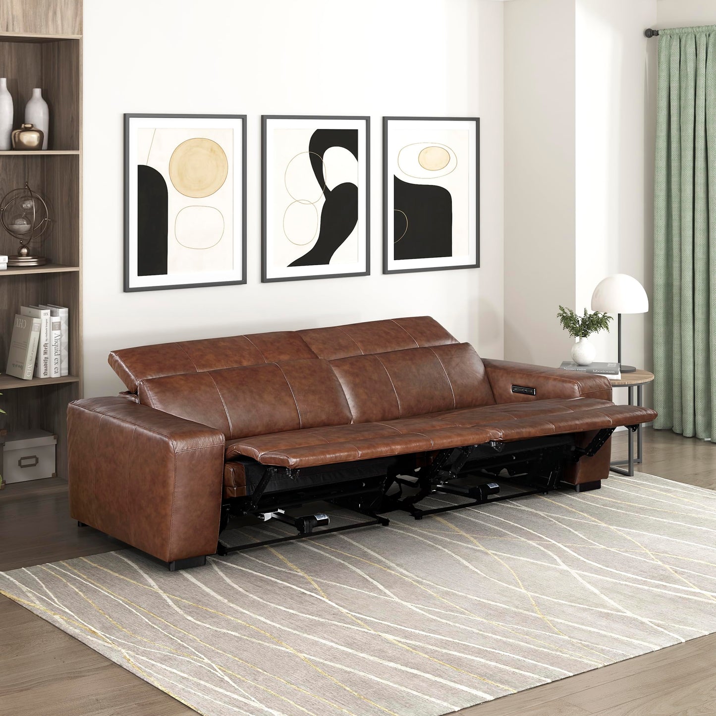 Lexicon Sectional Couches for Living Room-Modular Sectional Sofa, Power Double Reclining Loveseat, Power Headrests, Charging Ports, 2 Seater Recliner Couch, Top Grain Leather Brown