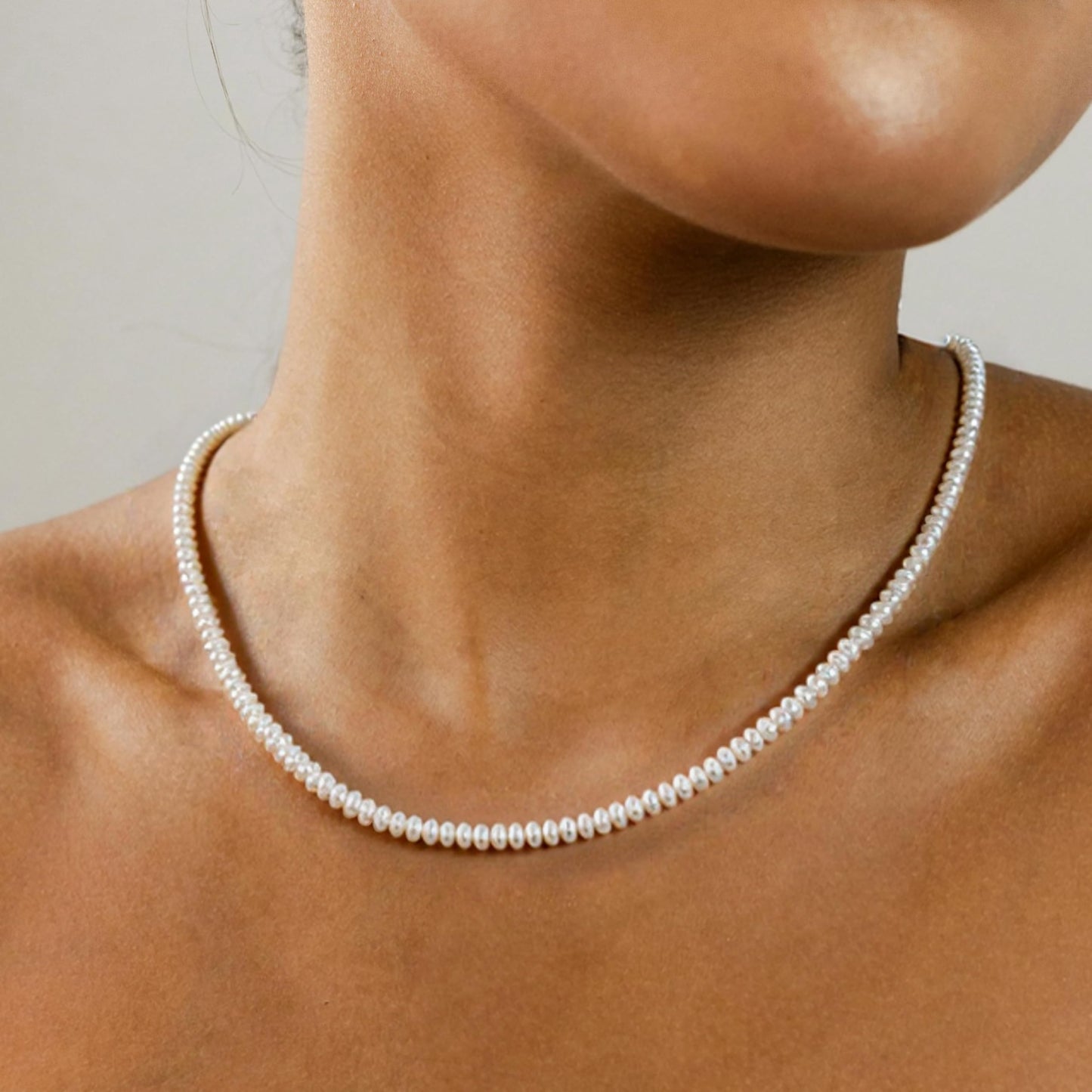 Pearls Necklace, Freshwater Tiny Small Bread Pearls Necklace for Women's Pearl Strand Necklace Chain 18K Gold Plated Hypoallergenic White Necklace as Prom Bridesmaid Birthday Gifts(Bread, 18KWGP Lock)