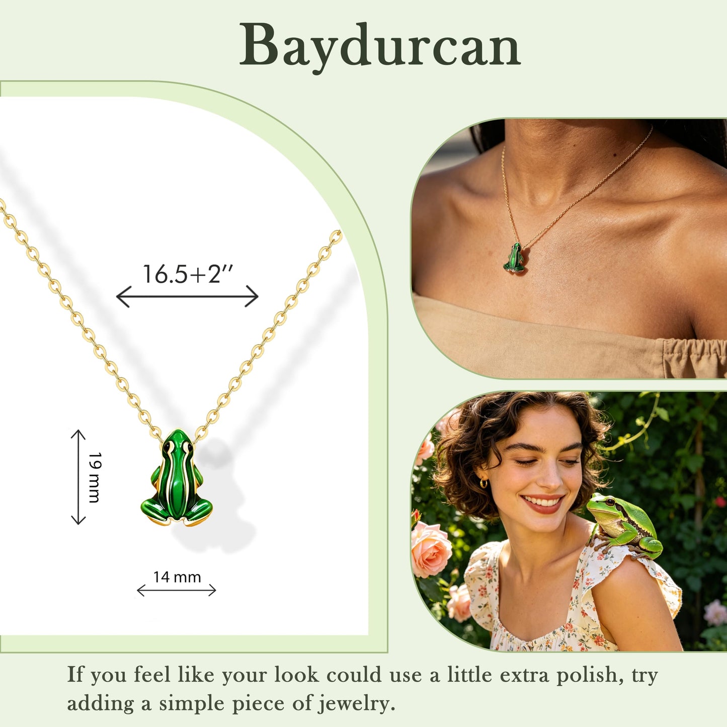 Baydurcan Frog Necklace for Women, Cute Green Animal Frog Pendant Jewelry, Frogs Themed Gift for Daughter Sister Mom Her