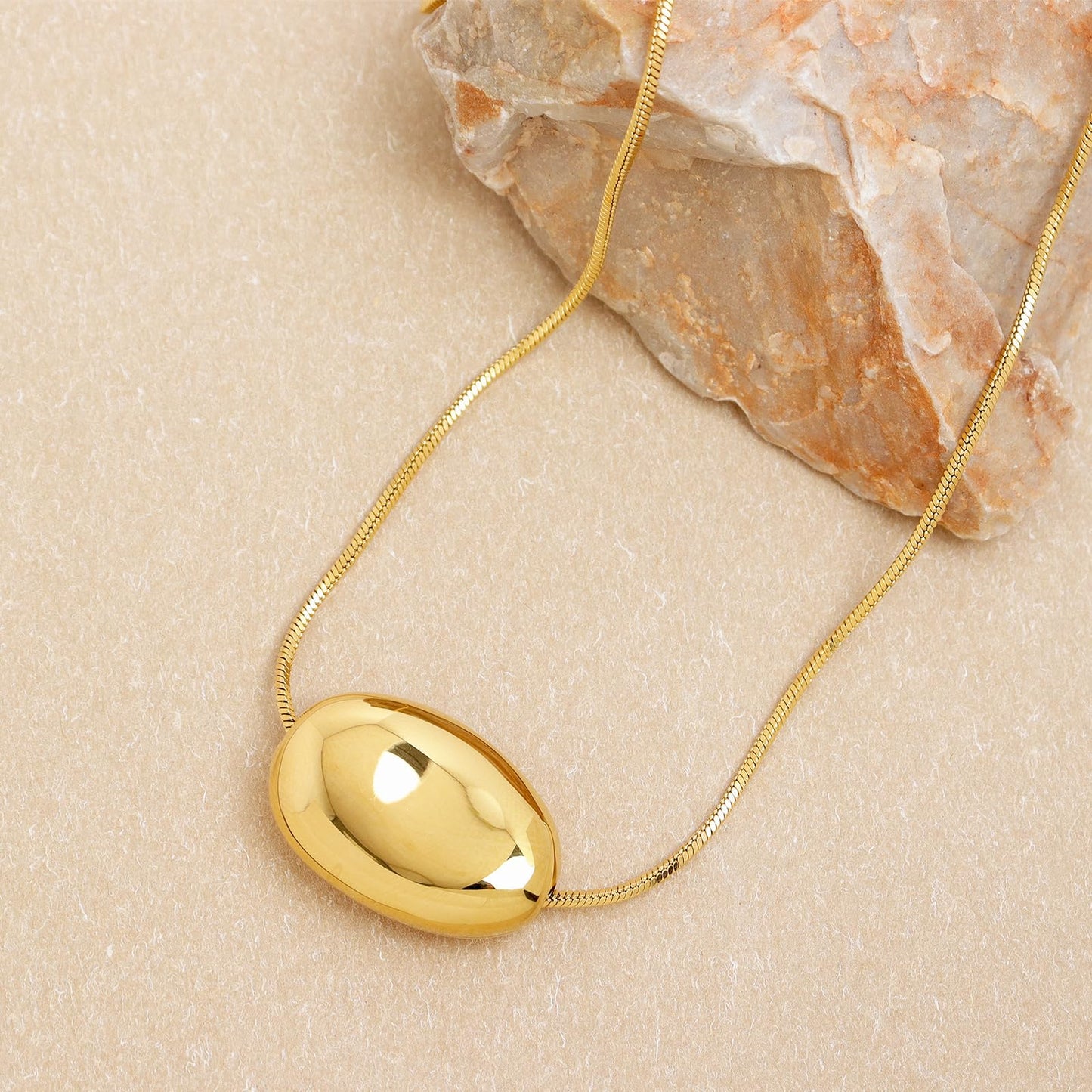 Frigotine Chunky Gold Slide Oval Ball Charm Necklace for Women, Trendy Thick Statement Adjustable Long Snake Chain Hollow Pendant Nacklaces Winter Prom Jewelry Gift