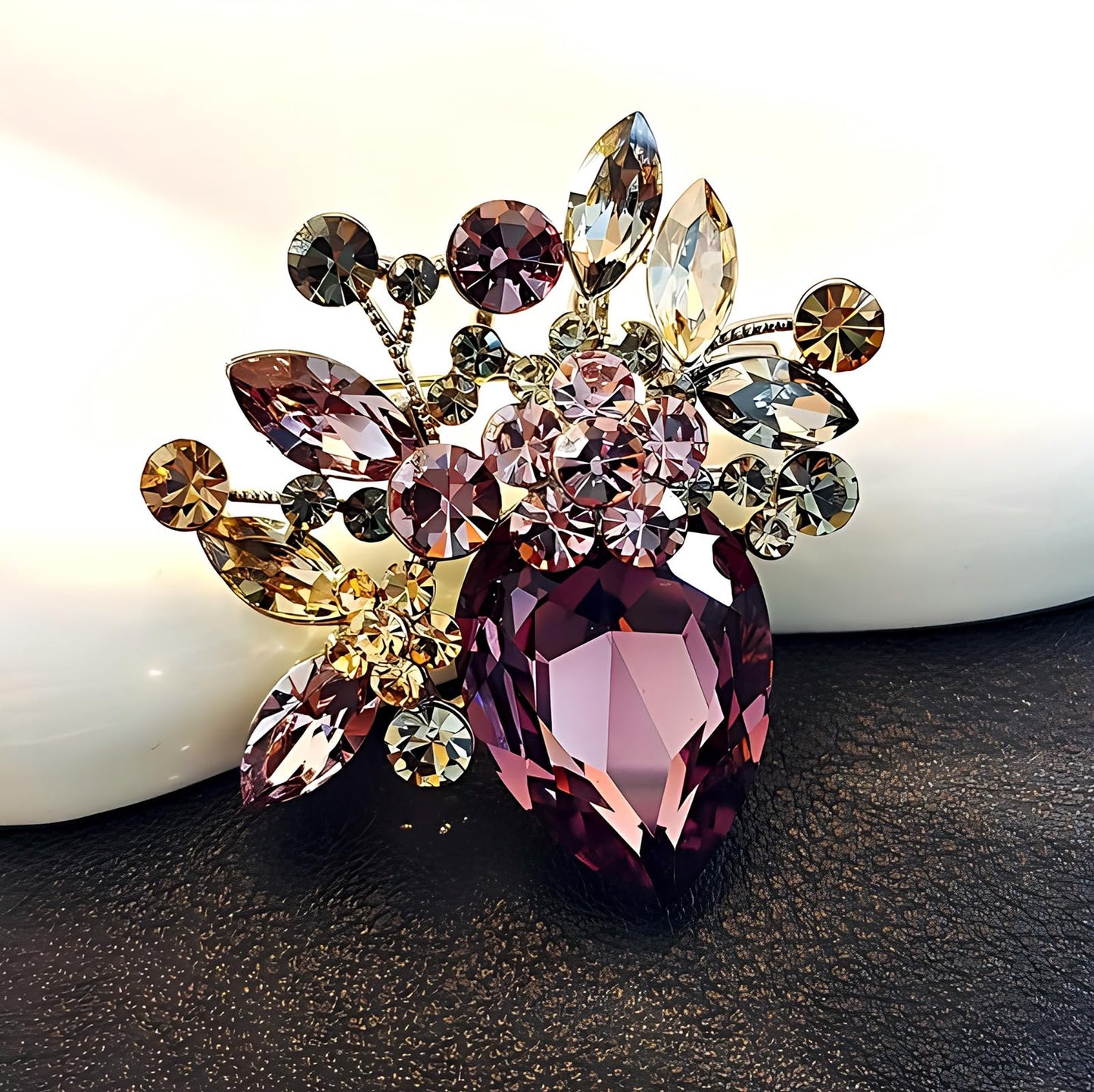 Purple Floral Brooches and Pins for Women Rhinestone Crystal Flower Brooch Pin Jewelry Accessories for Weddings Galas Formal Events