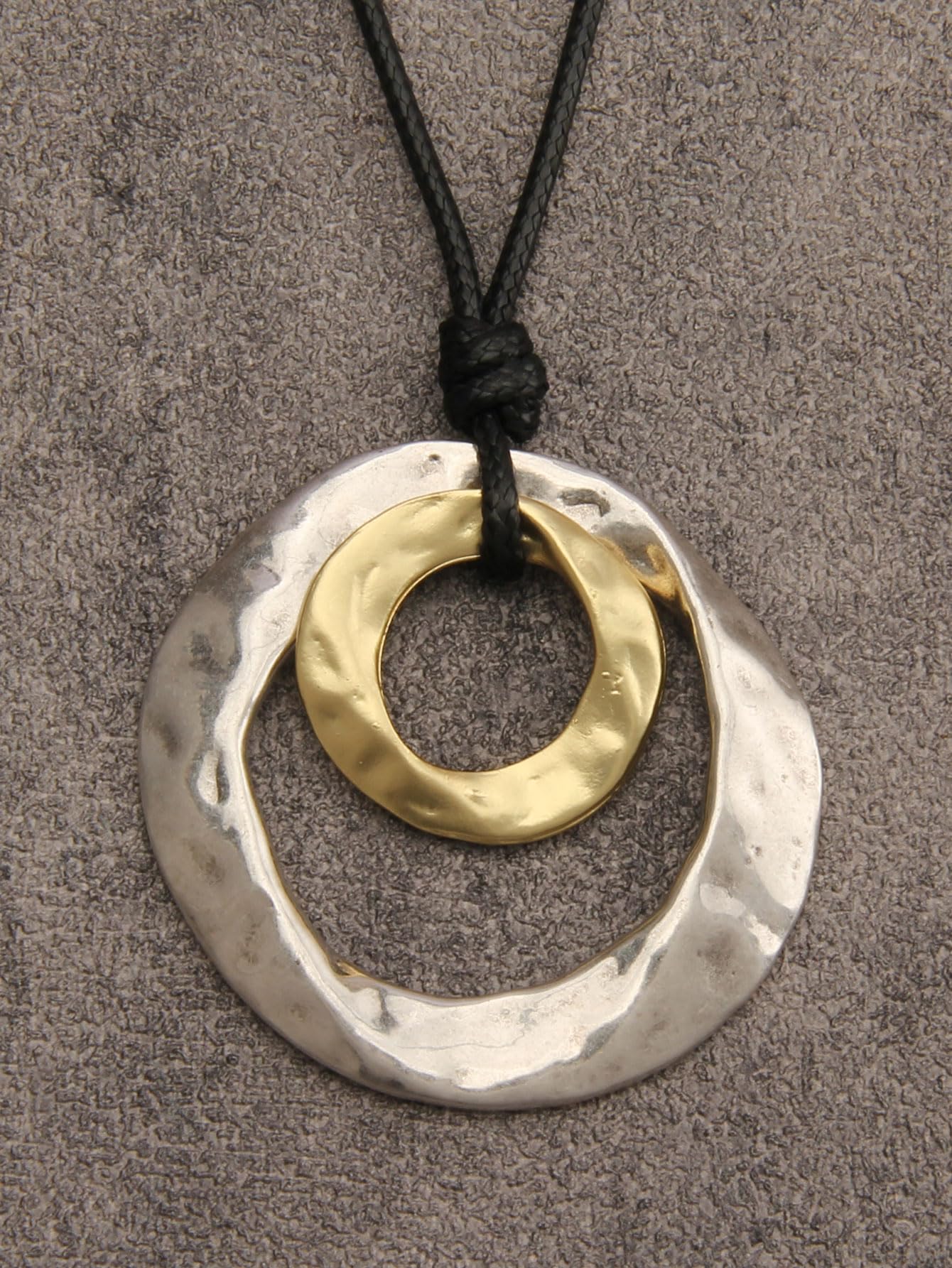 joymiao Chunky Pendant Necklace Boho Silver Pendant for Women Handmade Leather Necklace with Adjustable Cord Boho Style Jewelry