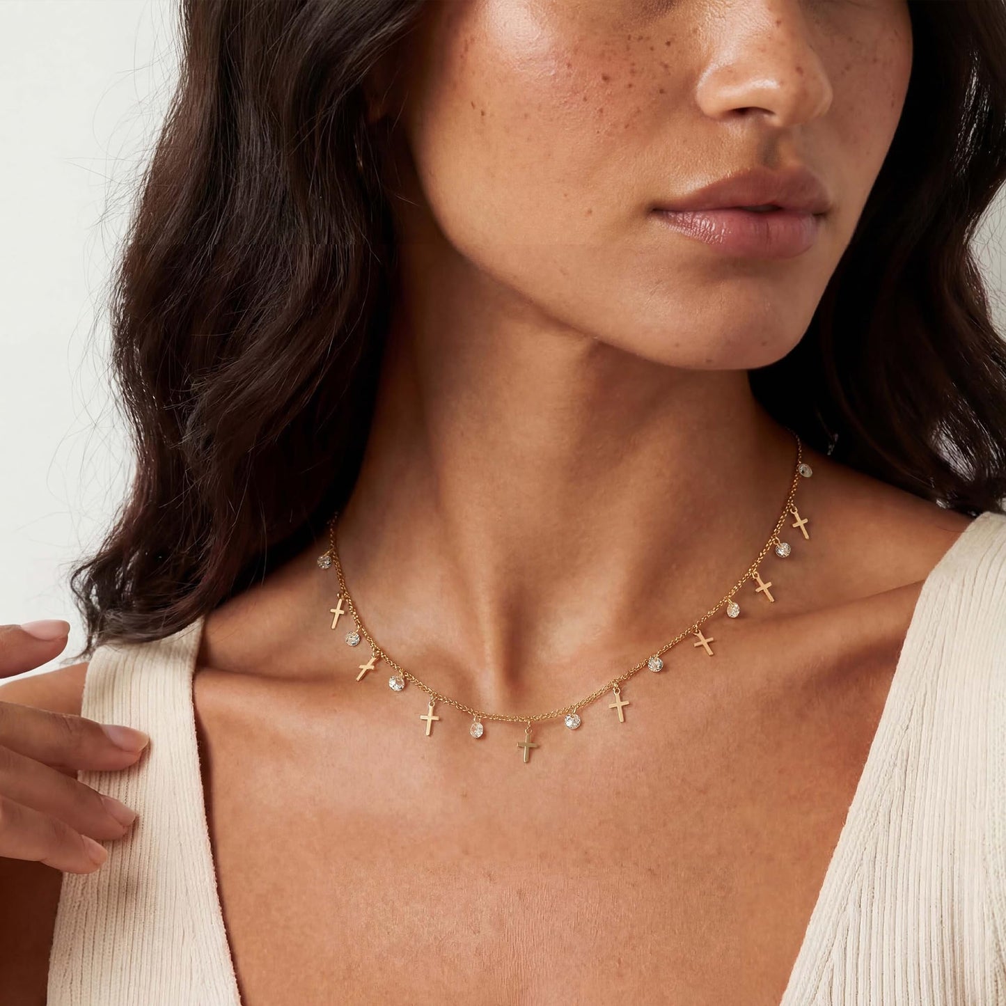 MYEARS Gold Cross Choker Necklaces for Women 14K Gold Plated Small Tiny Cross Charm Necklace CZ Necklaces for Women Trendy Christian Baptism Religious Faith Jewelry Gifts