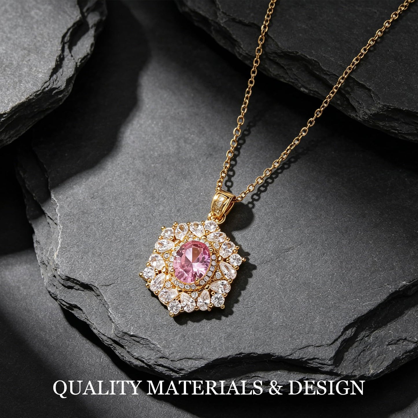 Pink Baroque Rose Quartz Necklace for Women-Gold Plated October Birthstone Healing Crystal Necklace For Valentines Day Mother's Day Christmas Birthday Gifts