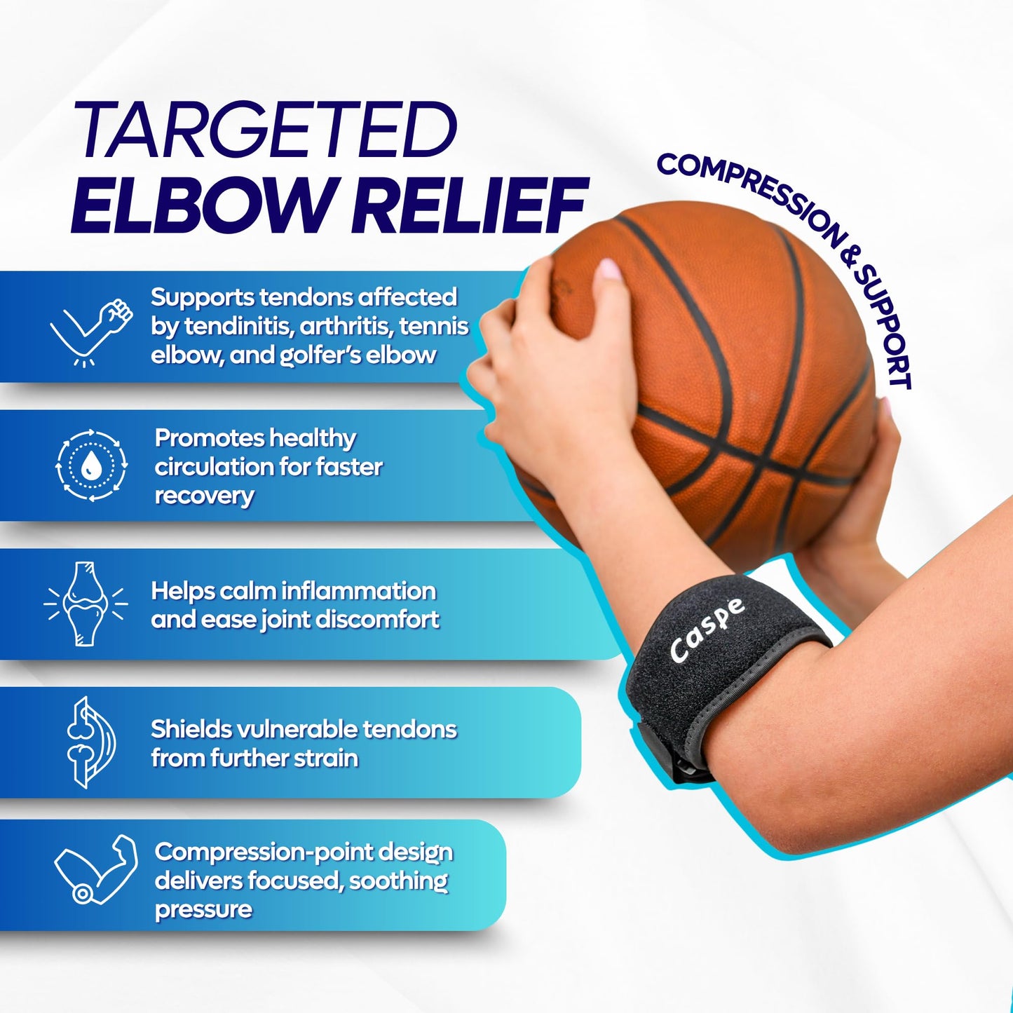 Caspe 2 Pack Tennis Elbow Brace for Men and Women – Adjustable Arm Brace for Tendonitis, Golfer’s Elbow and Bursitis – Arm Band & Counterforce Forearm Support, Daily Use Pain Relief – Red
